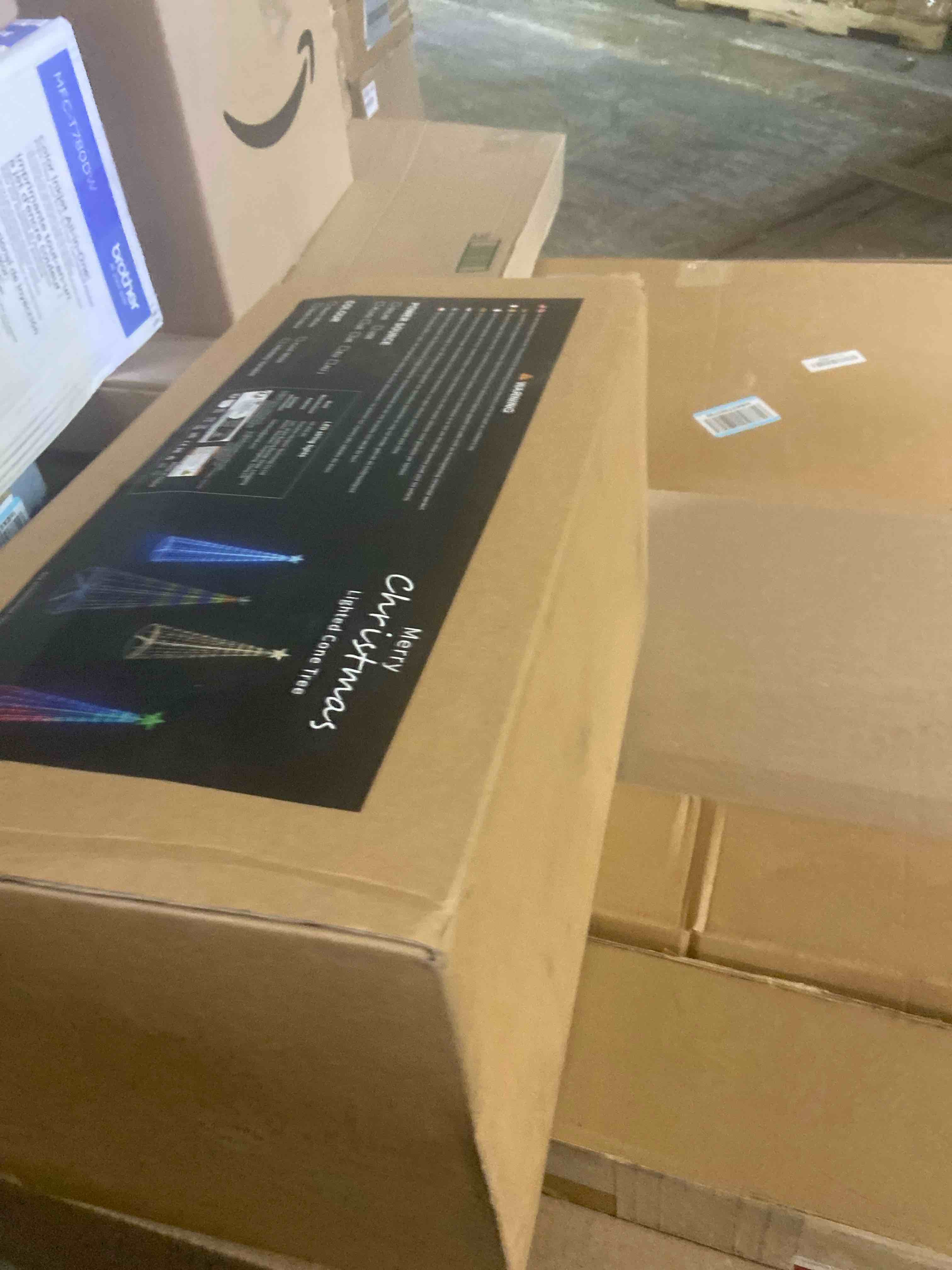 Condition photo showing New/Like New for 3 Pack Outdoor Lighted Christmas Trees with Remote Control - 5ft 6ft 7.5ft LED Cone Tree Lights, 12 Lighting Modes, IP65 Waterproof, Timer & Dimming Function for Christmas Holiday Decor, Warm White Warm White 5ft/6ft/7.5ft