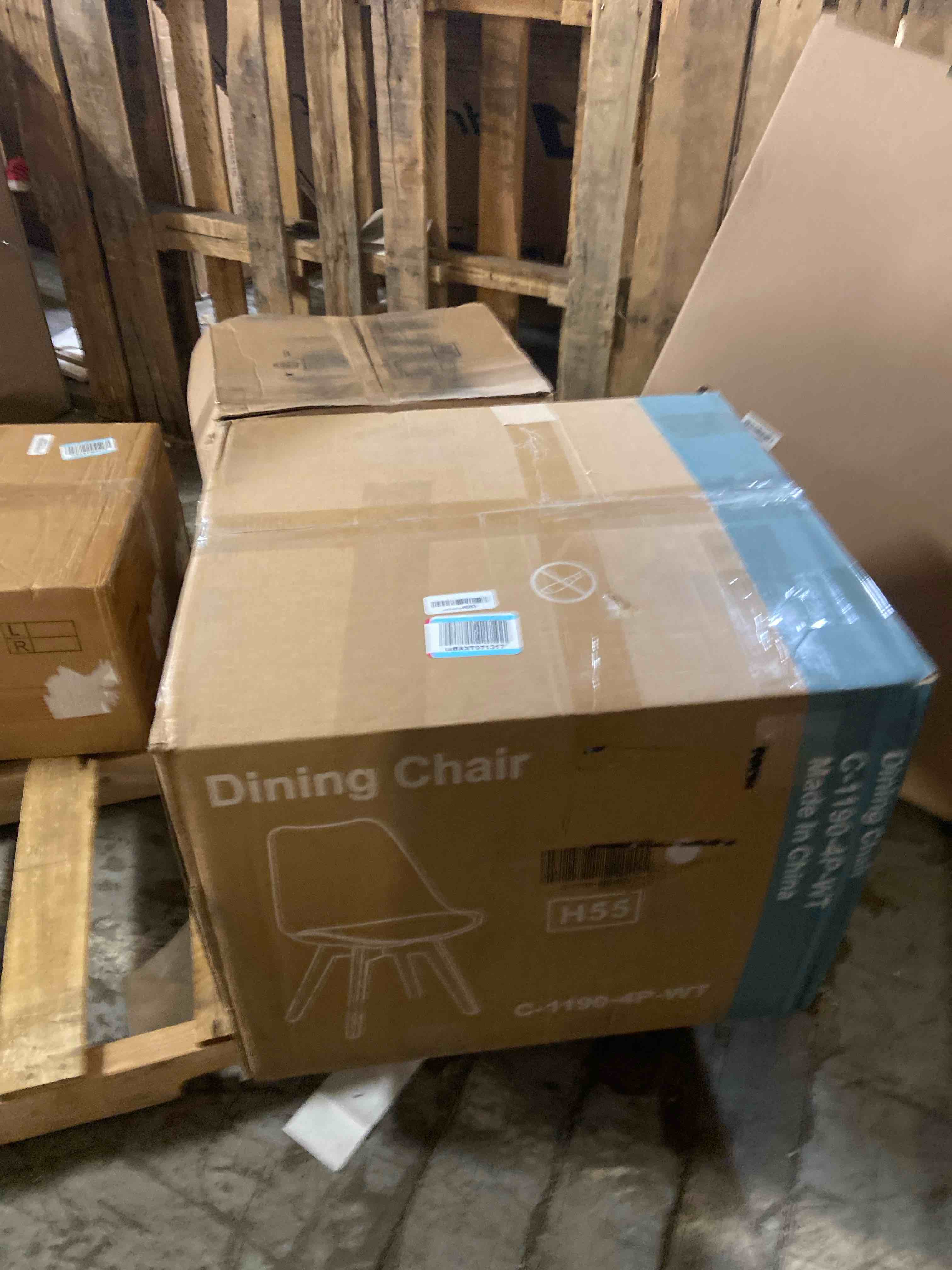 Condition photo showing Good Condition for Dining Chairs Set of 4, Mid-Century Modern Kitchen Chairs with Wood Legs and PU Leather Cushion for Living Room Bedroom Outdoor Lounge (White, 4 PCS)