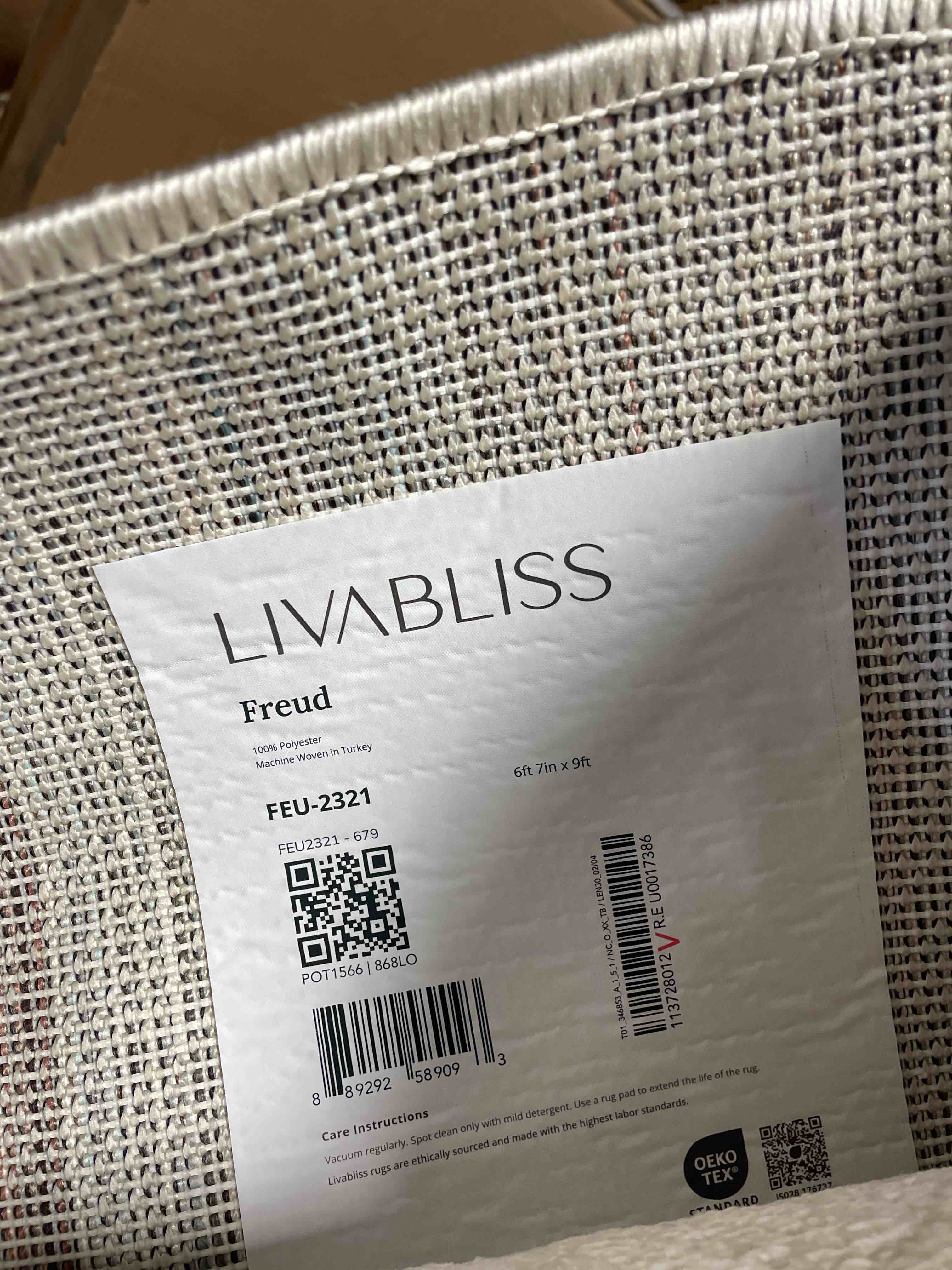 Condition photo showing New/Like New for Freud FEU-2321 Cream Contemporary Global Border 7  x 9  Area Rug