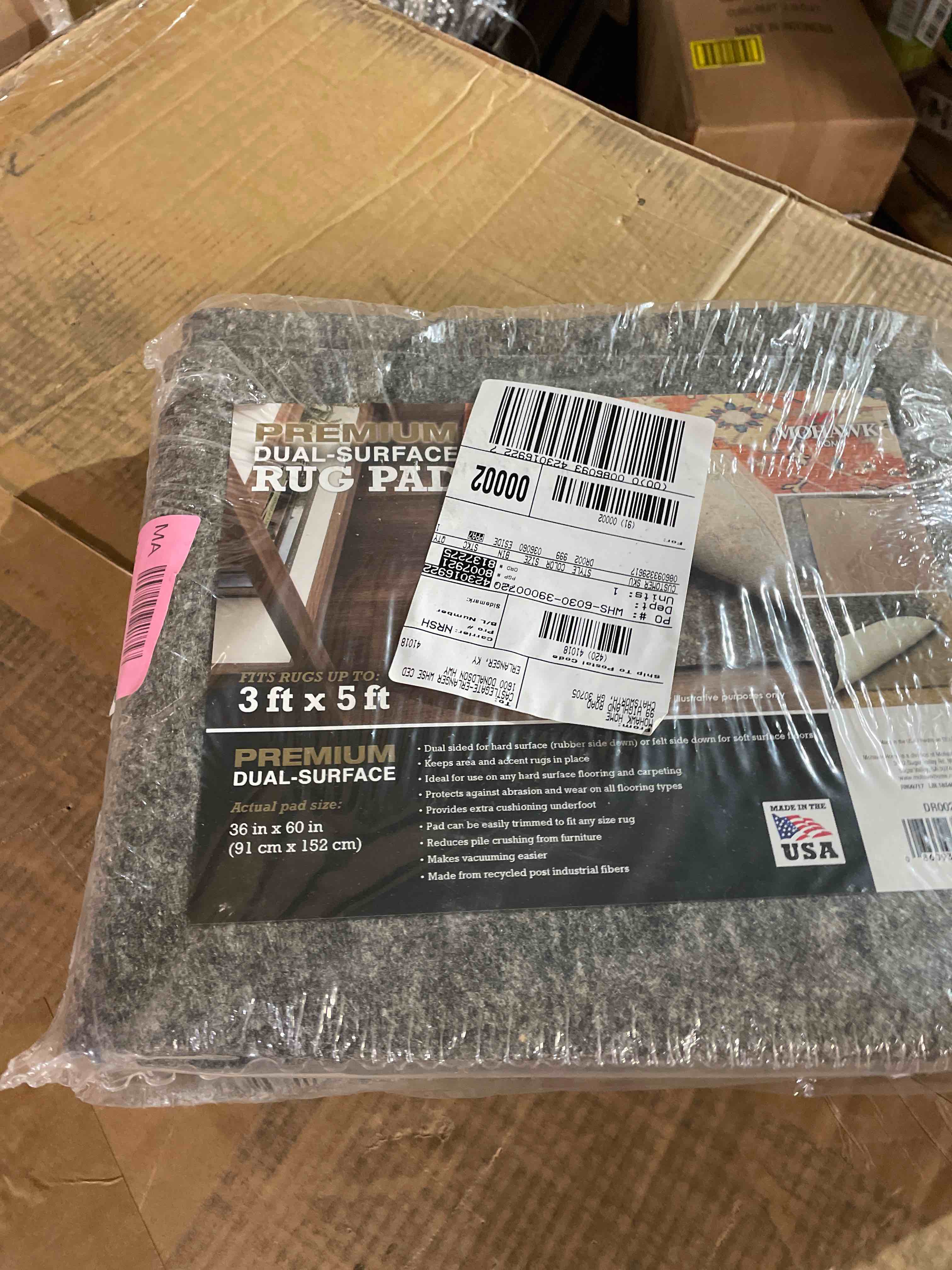 Condition photo showing New/Like New for Mohawk Home 3' x 5' Non Slip Rug Pad Gripper 1/4 Thick Dual Surface Felt + Rubber Gripper - Safe for All Floors 1/4 Inch Dual Surface Rug Pad 3' x 5' (Rectangular)