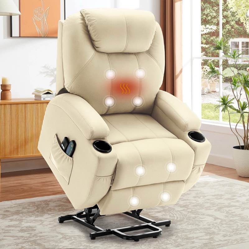 Power Lift Recliners, Recliner Chair With Heat And Massage For Elderly ,Electric Lift Recliner With Side Pockets And 2 Cup Holders (Box 1 missing box 2 base only)