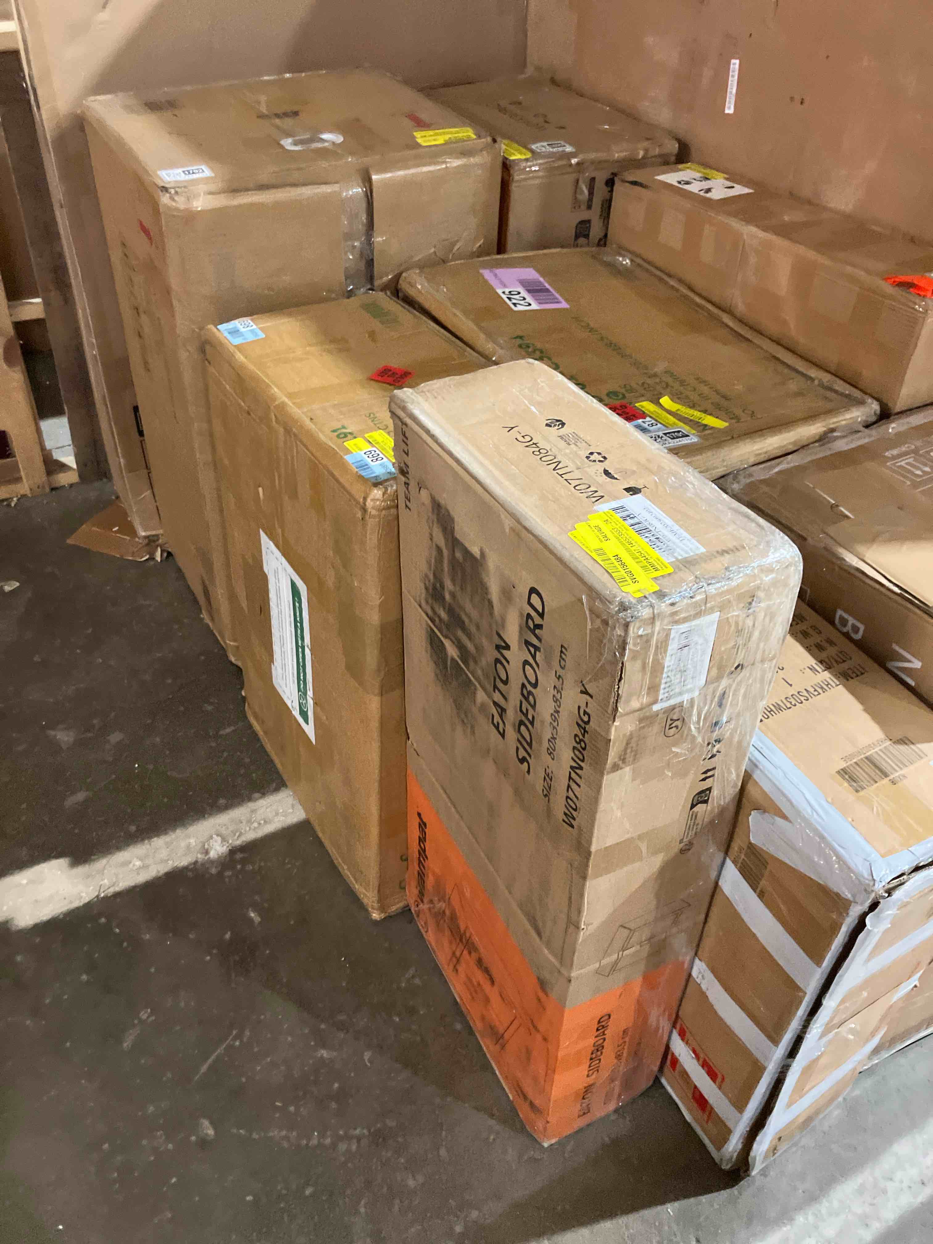 Condition photo showing New/Like New for Farmhouse TV Stand, Rustic Wood Entertainment Center & Media Console With 6 Storage Doors, Accent Cabinet For Living Room, Hallway (Only 1 cabinet)