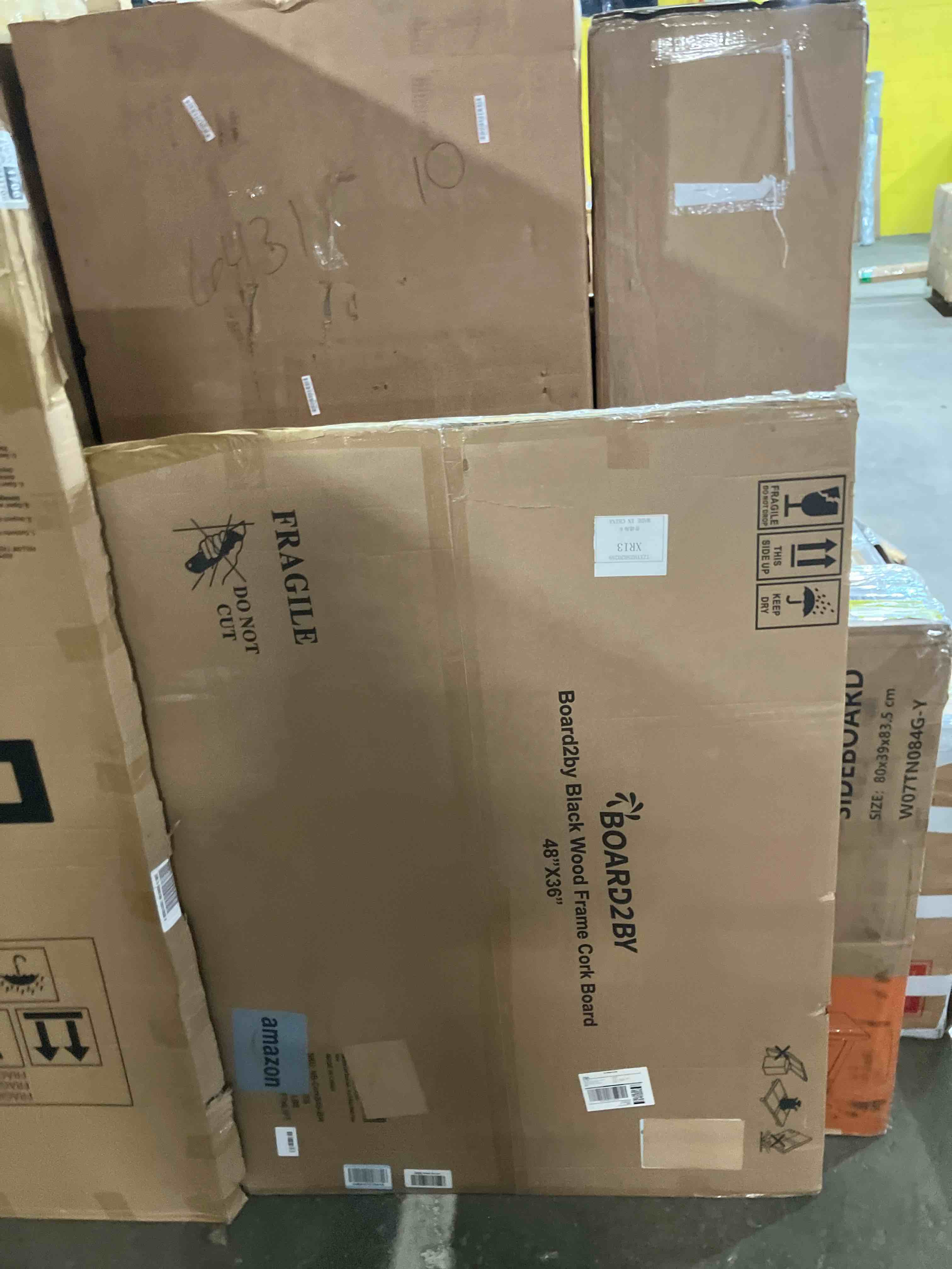 Condition photo showing New/Like New for Board2by Cork Board Bulletin Board 36 x 48, Black Wood Framed 4x3 Corkboard, Office Board for Wall Cork, Large Wall Mounted Notice Pin Board with 18 Push Pins for School, Home & Office 36"×48"