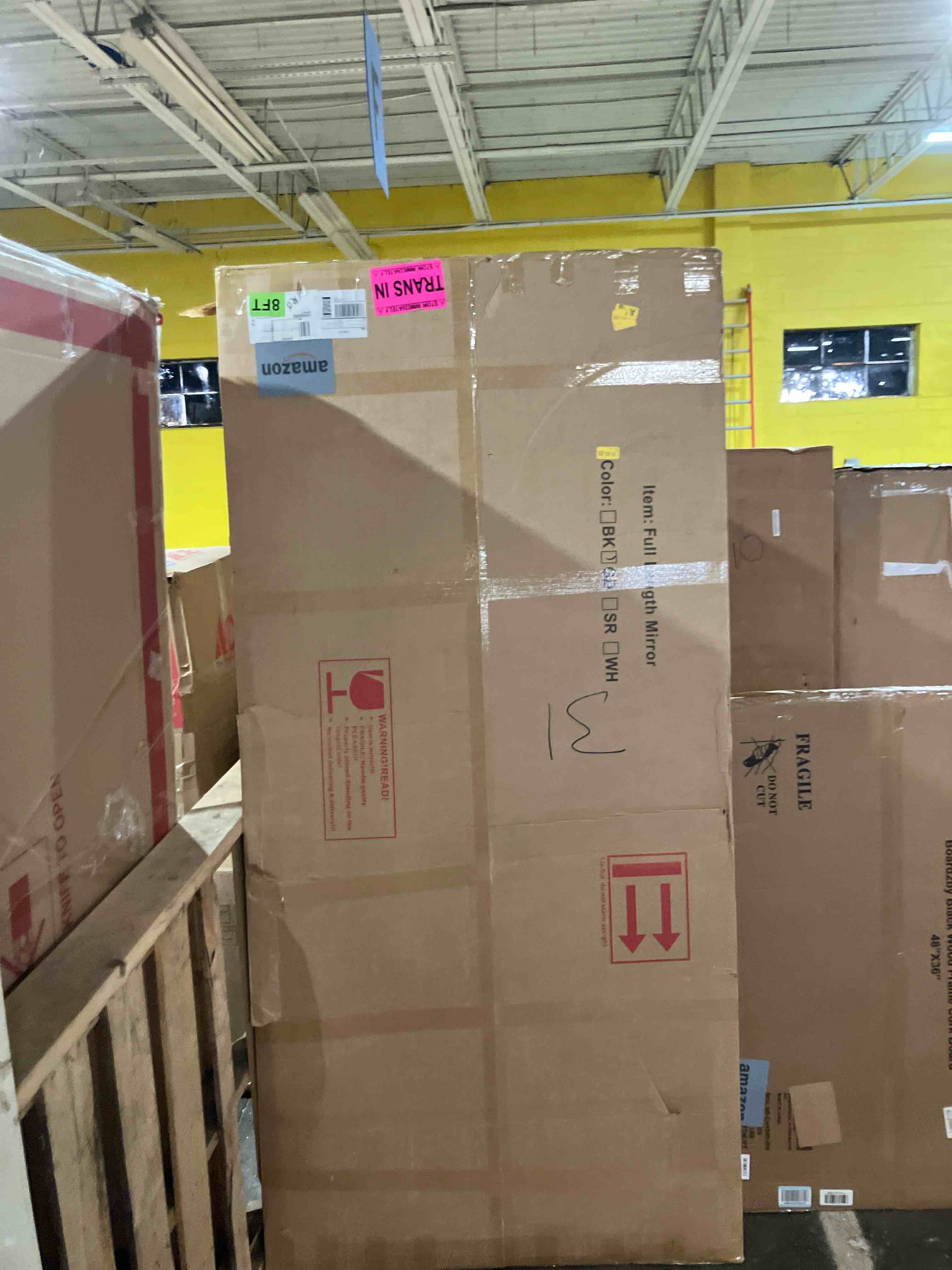 Condition photo showing New/Like New for Koonmi Full Length Mirror, 86"x40" Mirror Full Length with Stand, Gold Domed Top Square-Edged Floor Mirror with Aluminum Alloy Frame for Bedroom Living Room Gold 86"L x 40"W