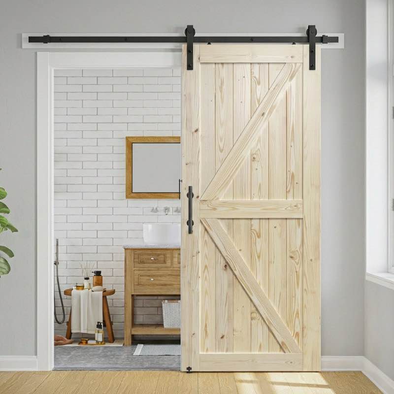 Paneled Solid Wood Unfinished Barn Door with Installation Hardware Kit (Hardware only)