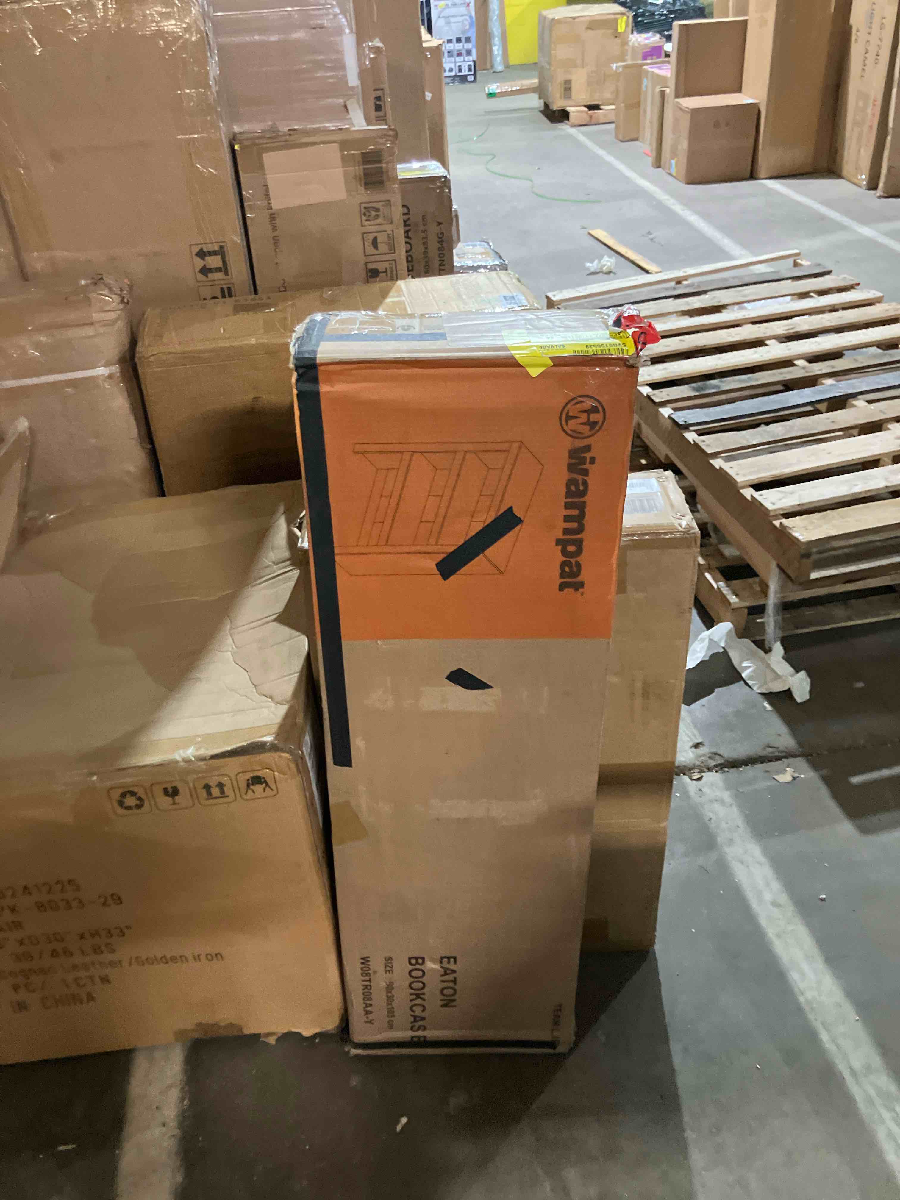 Condition photo showing As Is for WAMPAT 3 Tier Bookshelf with Glass Door, 74" Tall Bookcase with Adjustable Shelf and Storage Cabinet, Farmhouse Wooden Bookshelf for Living Room, Office, Library, Beige