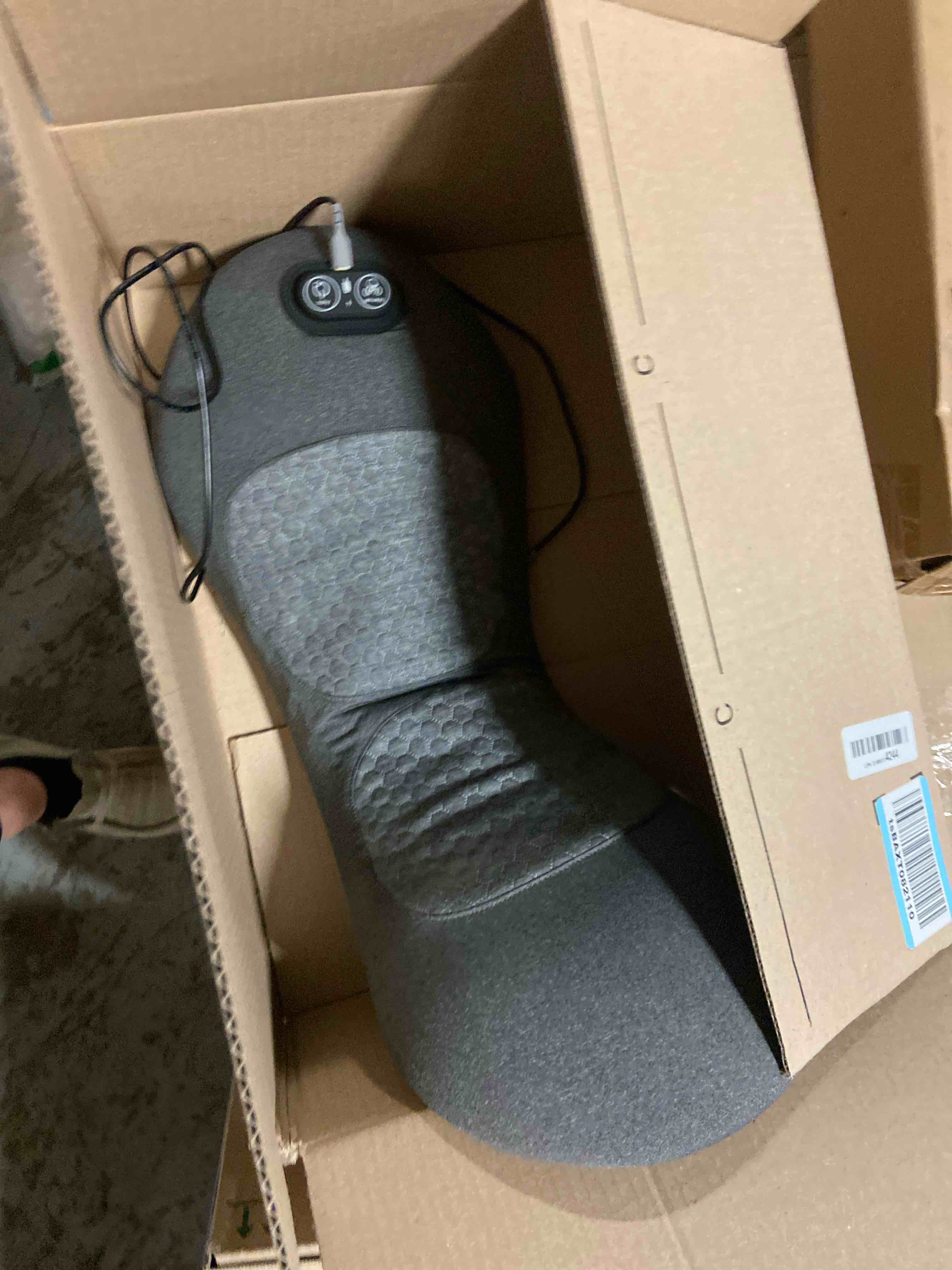 Condition photo showing Good Condition for Triple Fusion Back Massager with Stretching, Vibration and Heat, 3-in-1 Electric Lumbar Pillow for Lower Back Tension Relief, Deep Tissue Relaxation Massage for Home, Office, Bed, Sofa, and Car Use Black-Basic