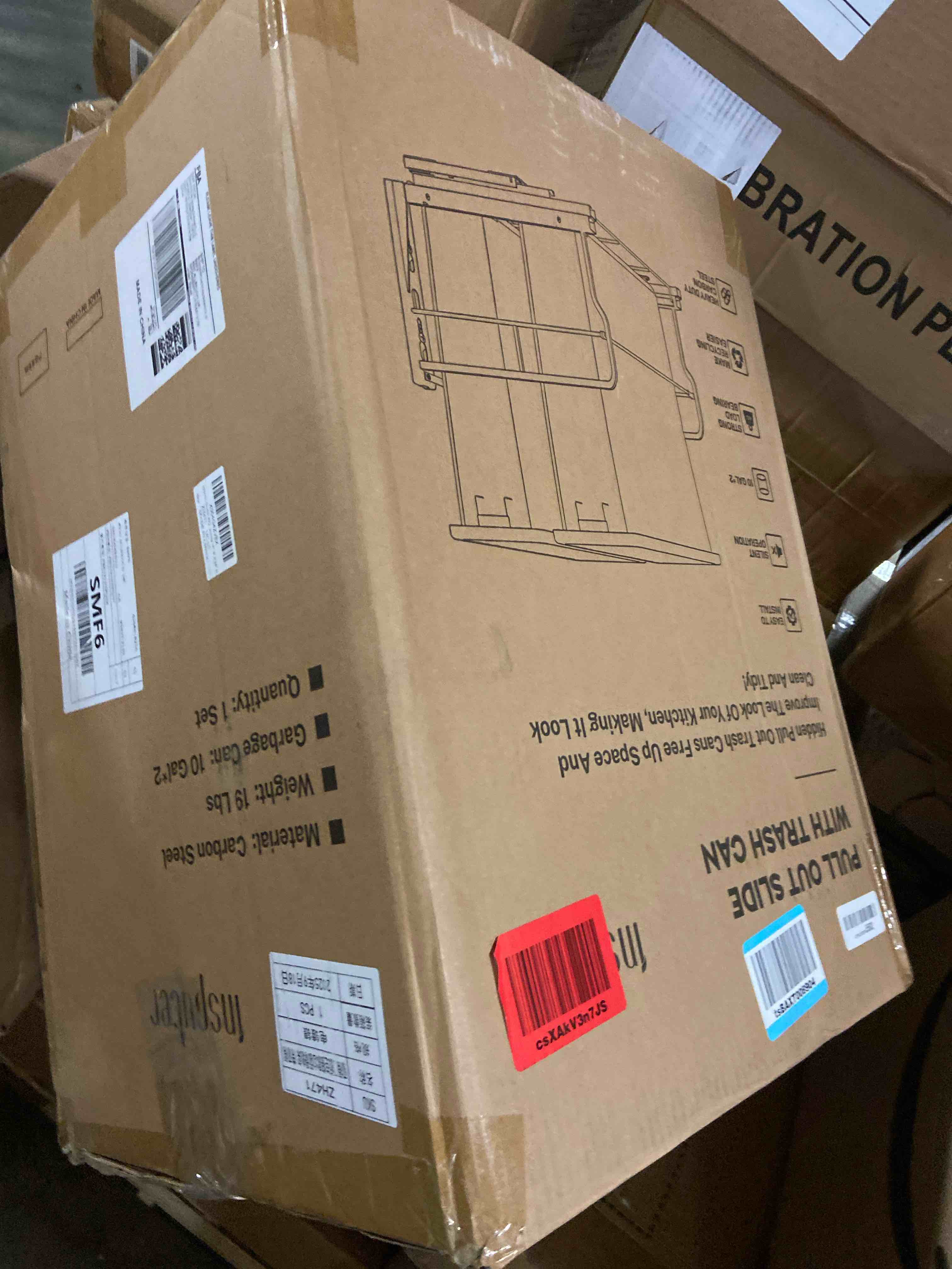 Condition photo showing New/Like New for Insputer Double 40QT Pull Out Trash Can Under Cabinet, Heavy Duty Under Sink Garbage Bin Kit with Soft-Close Slides for Kitchen, Laundry, Requires Minimum Cabinets Opening 18" W X 24" D Silver Double-10Gal