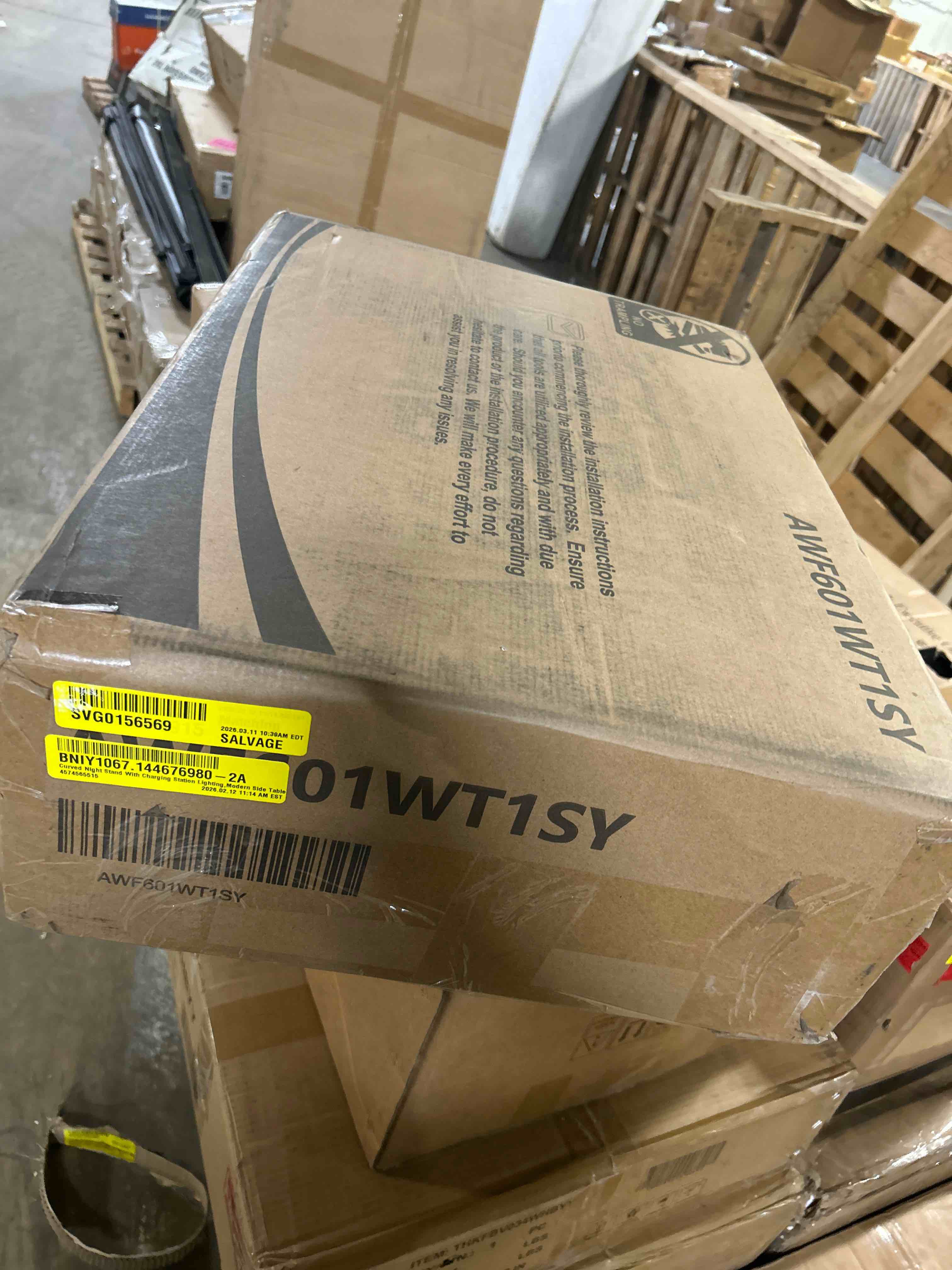 Condition photo showing New/Like New for Curved Night Stand With Charging Station Lighting, Modern Side Table