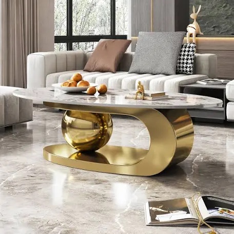 Oval Coffee Table with Contemporary Design, Marble Coffee Table Top(Box2A only)