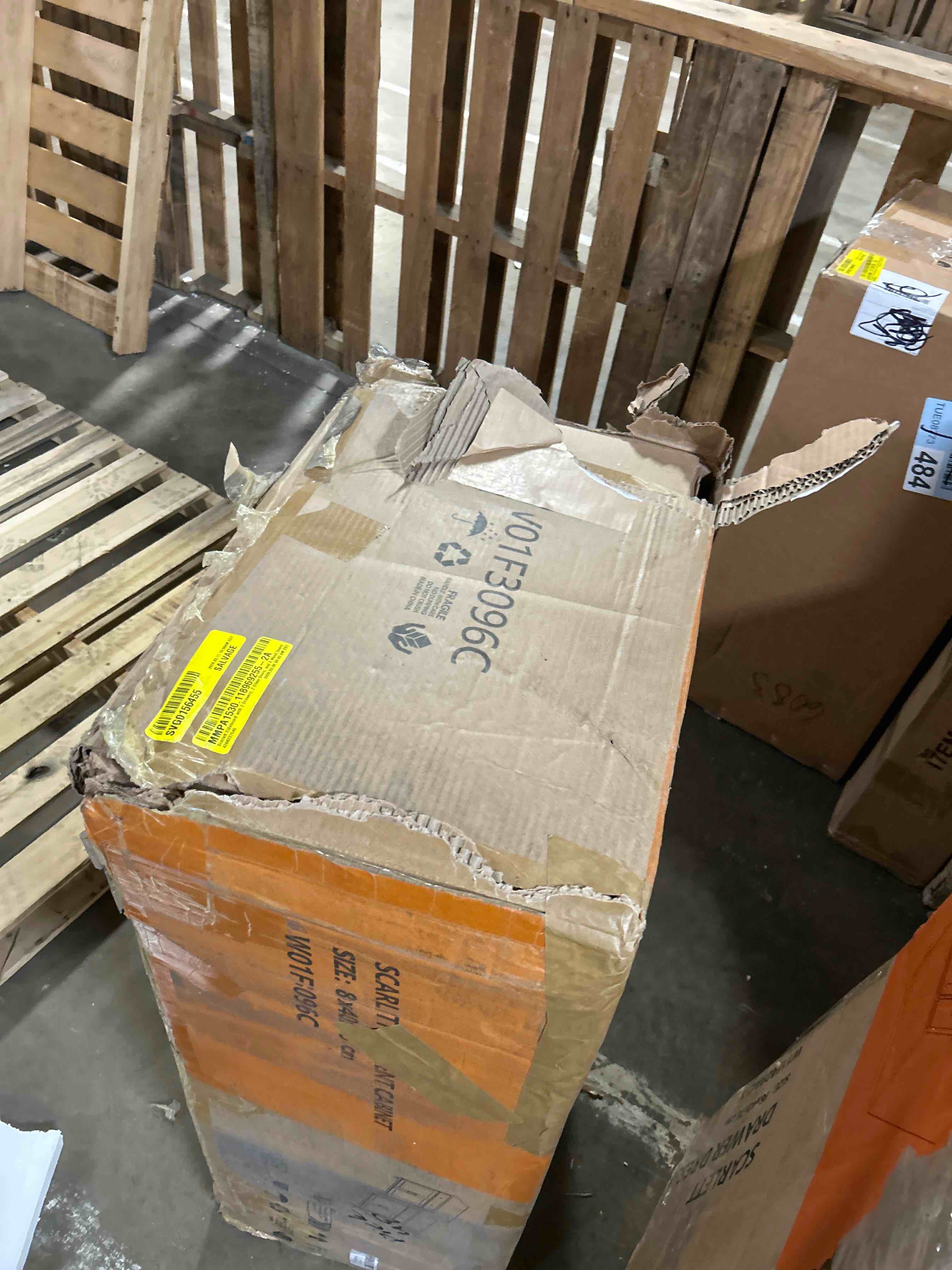 Condition photo showing New/Like New for VASAGLE LIRY Collection - Buffet Cabinet, Coffee Bar Cabinet with 2 Drawers, Adjustable Shelves, Sideboard Storage with Cable Holes, Drawer Dividers, Misty Gray UBBK381GW01S