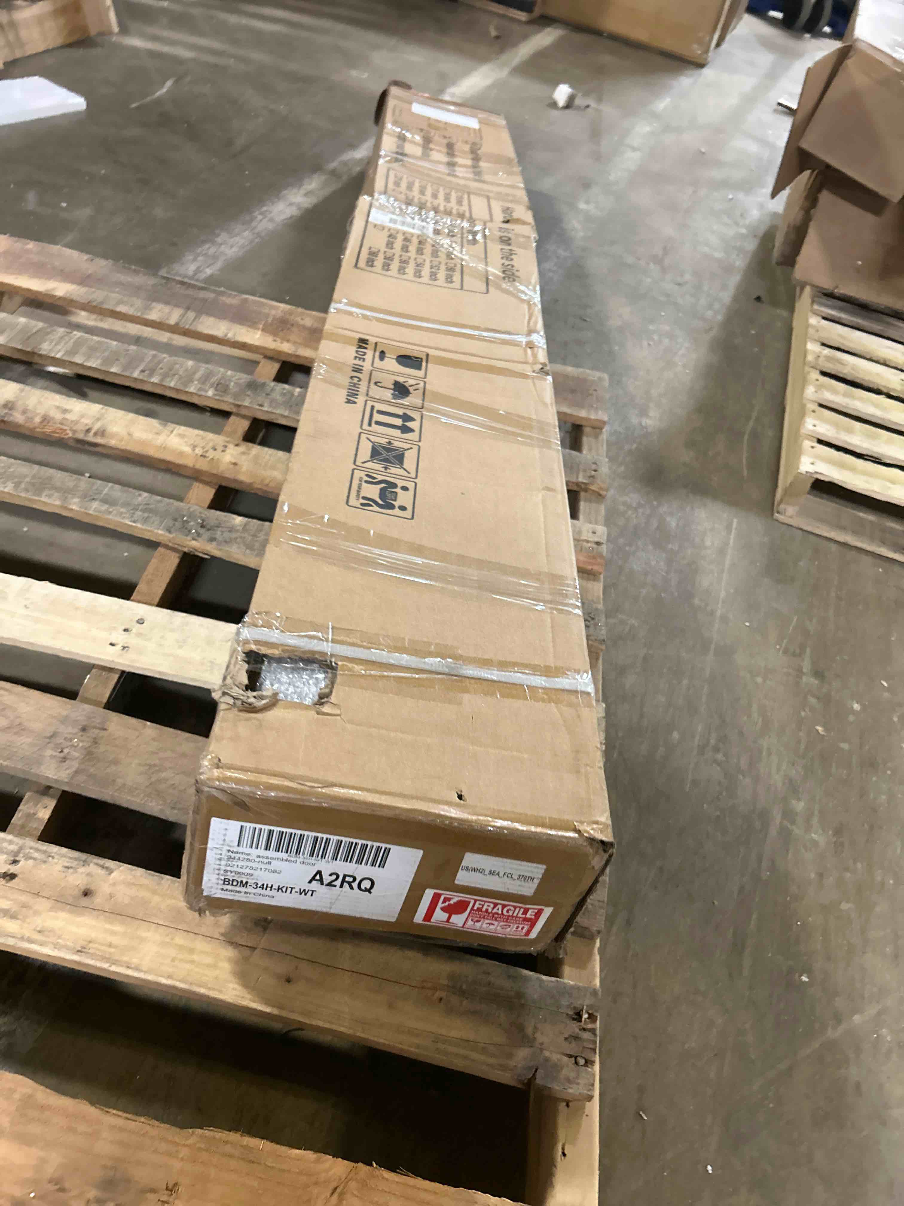 Condition photo showing New/Like New for SmartStandard 34 x 84 inch White Sliding MDF Barn Door with 6FT Black Sliding Door Hardware Kit & Handle, Pre-Drilled Ready to Assemble, Waterproof PVC Coating, H-Frame 34"x84" Door + 6' Track Kit White/Black