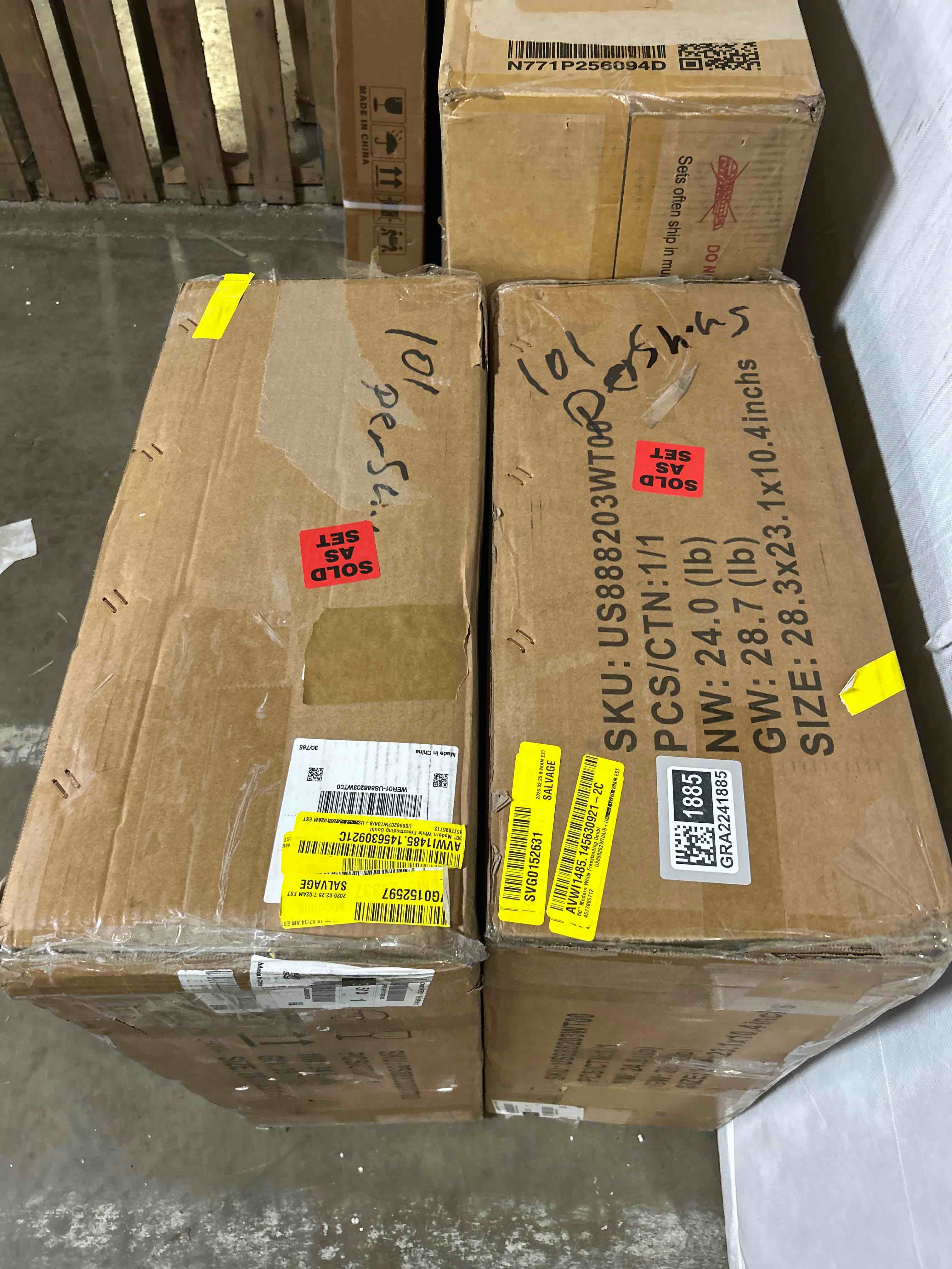 Condition photo showing As Is for 60" Modern White Freestanding Double (ceramic basin for sink top 2 only)