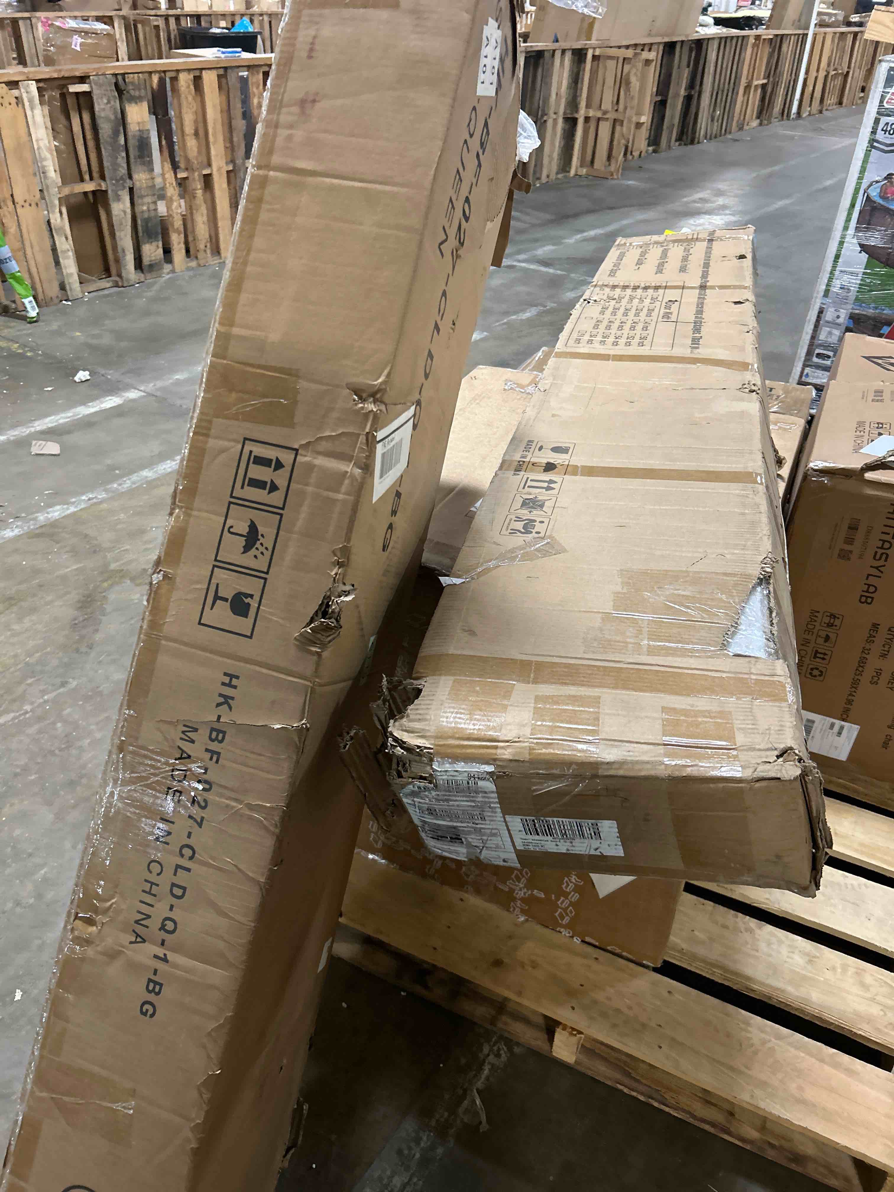 Condition photo showing As Is for Queen Size Bed Frame with Upholstered Wingback Headboard, Easy Assemnly Platform Bed, Wooden Slat Support No Box Spring Needed, Light Gray Light Grey Queen(Similar bed frame )