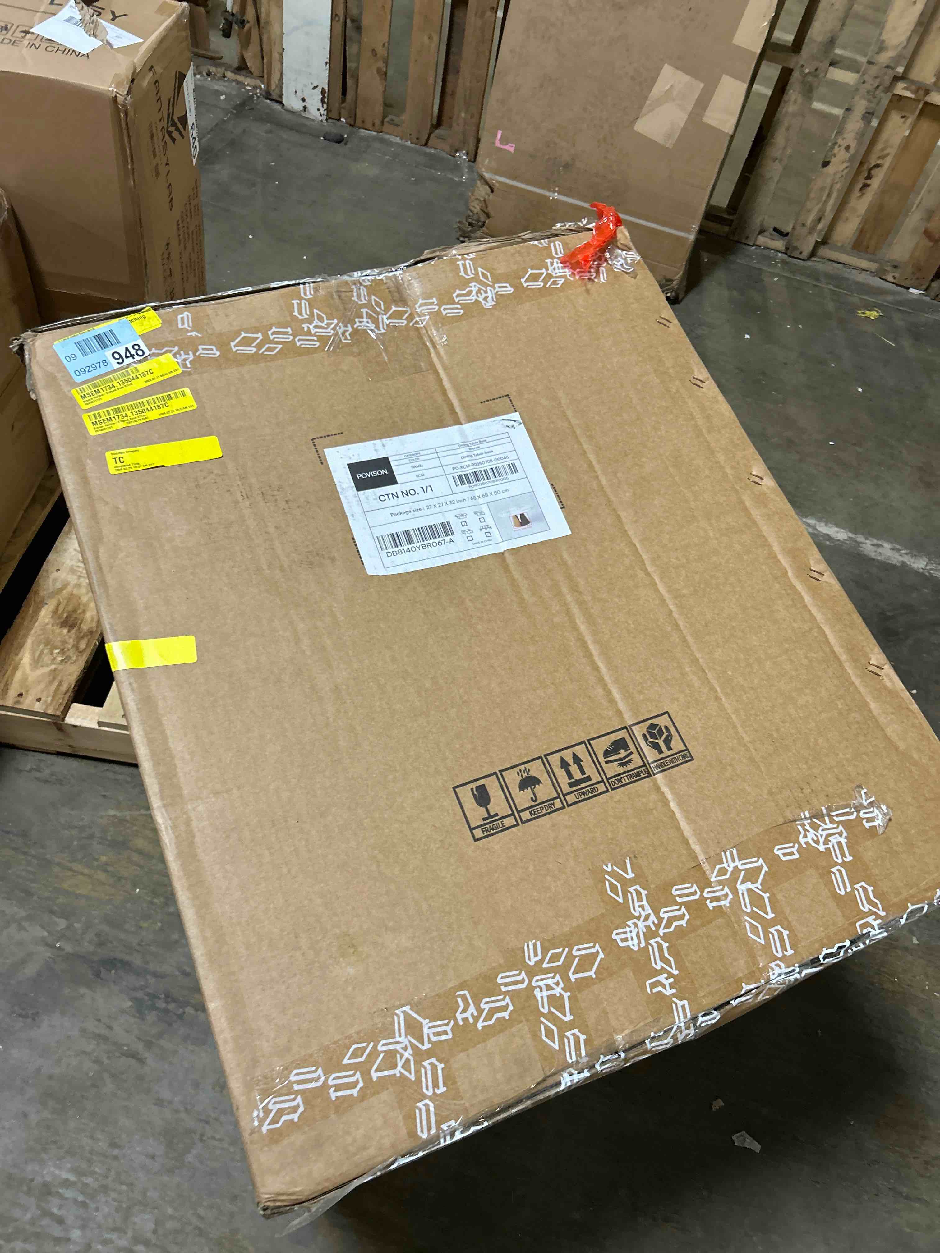 Condition photo showing As Is for POVISON 47" Round Dining Table for 4, Modern Dining Table,Pandora Sintered Stone Dining Tabletop with Bronze Carbon Steel Pedestal for Dining Room (Dining Room Table Only)(Base to table only)