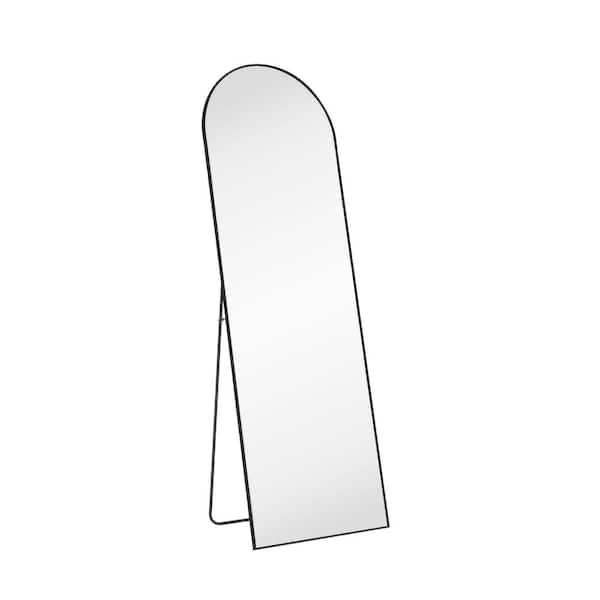 21 in. w x 64 in. h aluminium alloy frame black arched floor mirror with floor stand and wall mounted hooks
