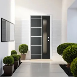 Black Smooth Fiberglass Entry Door with Frame, Flush - Glazed Froster ( incomplete)