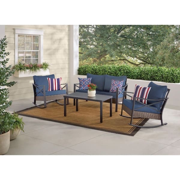 Hampton Bay Mayfield Park 4-Piece Wicker Patio Deep Seating Set With Cushion (used)