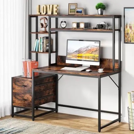 Tribesigns Hoga-F1152 23.6-in Brown Modern/Contemporary Computer Desk Hutch