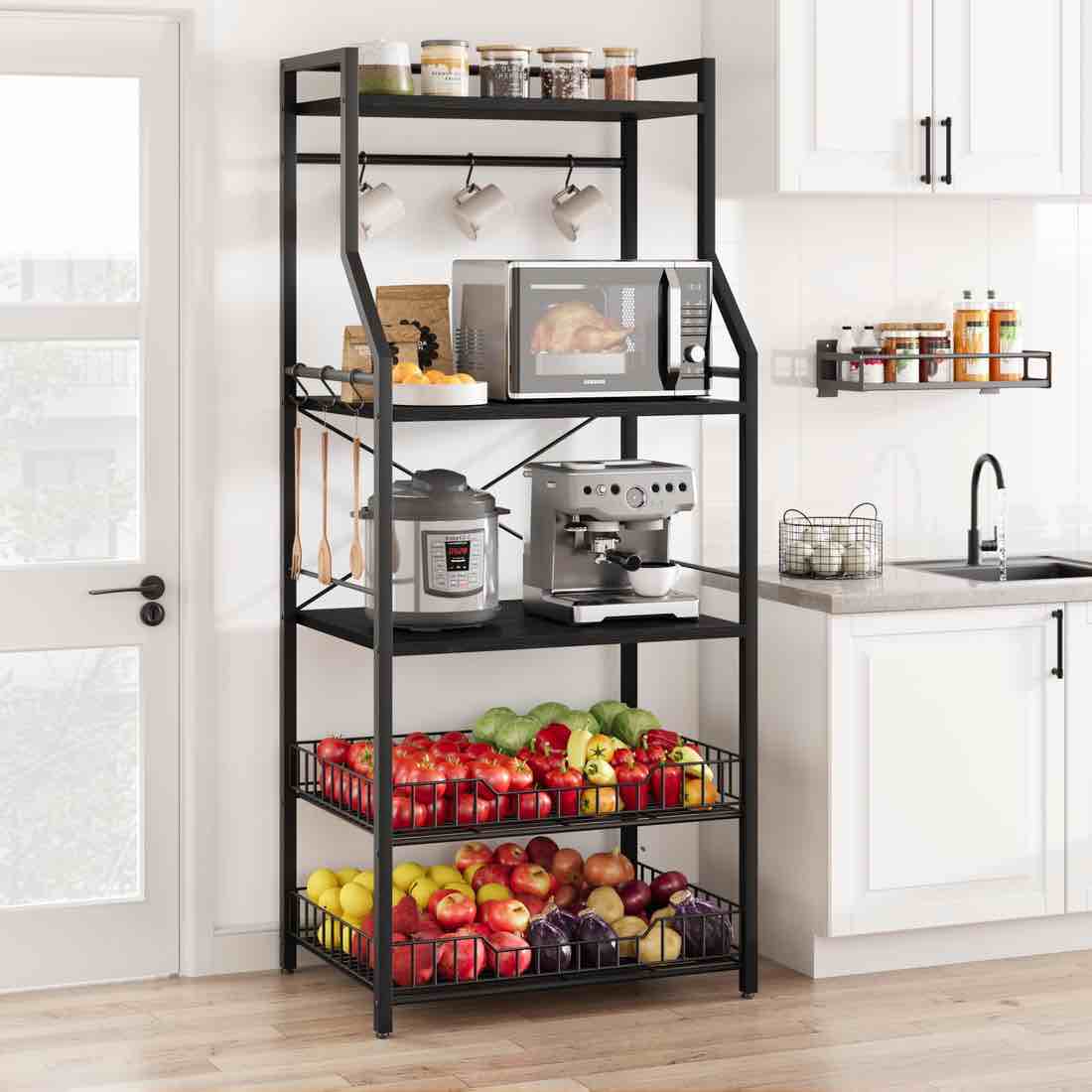 Garvee Kitchen Bakers Rack, Microwave Oven Stand with 2 Large Wire Baskets