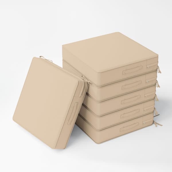 24 x 24 x 5 in. (6-Pack) Square Outdoor Waterproof Patio Replacement Seat Cushions with Ties and Handle, Sand