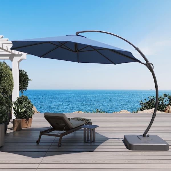 11 ft. Aluminum Cantilever Patio Umbrella with Base in Navy Blue