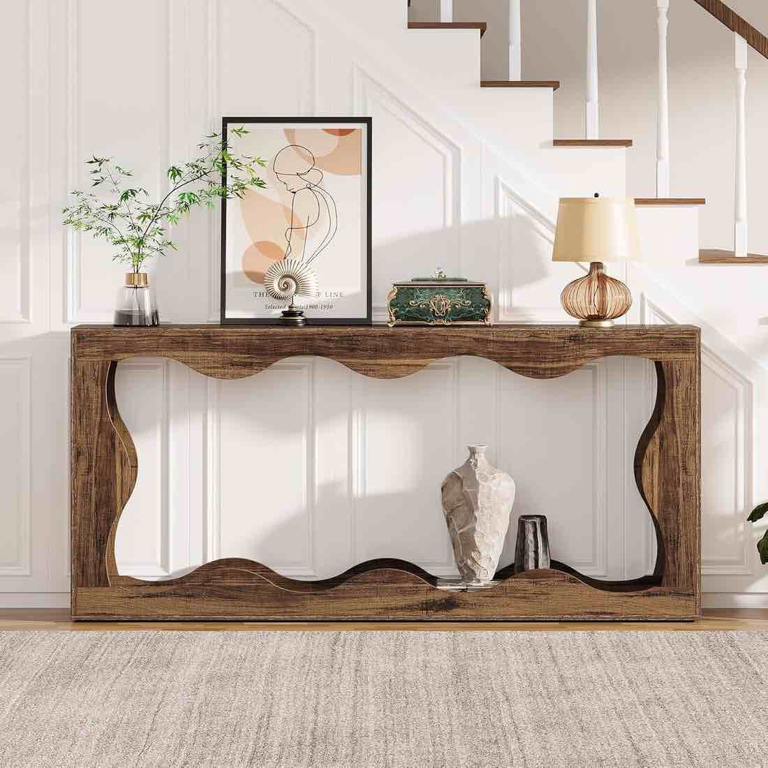 63" console table, farmhouse entryway table couch table behind sofa (box damaged)