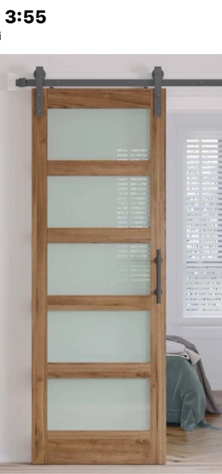 Fredbeck 84-in Frosted Glass Brown Finished MDF Wood Solid Core Single Barn door