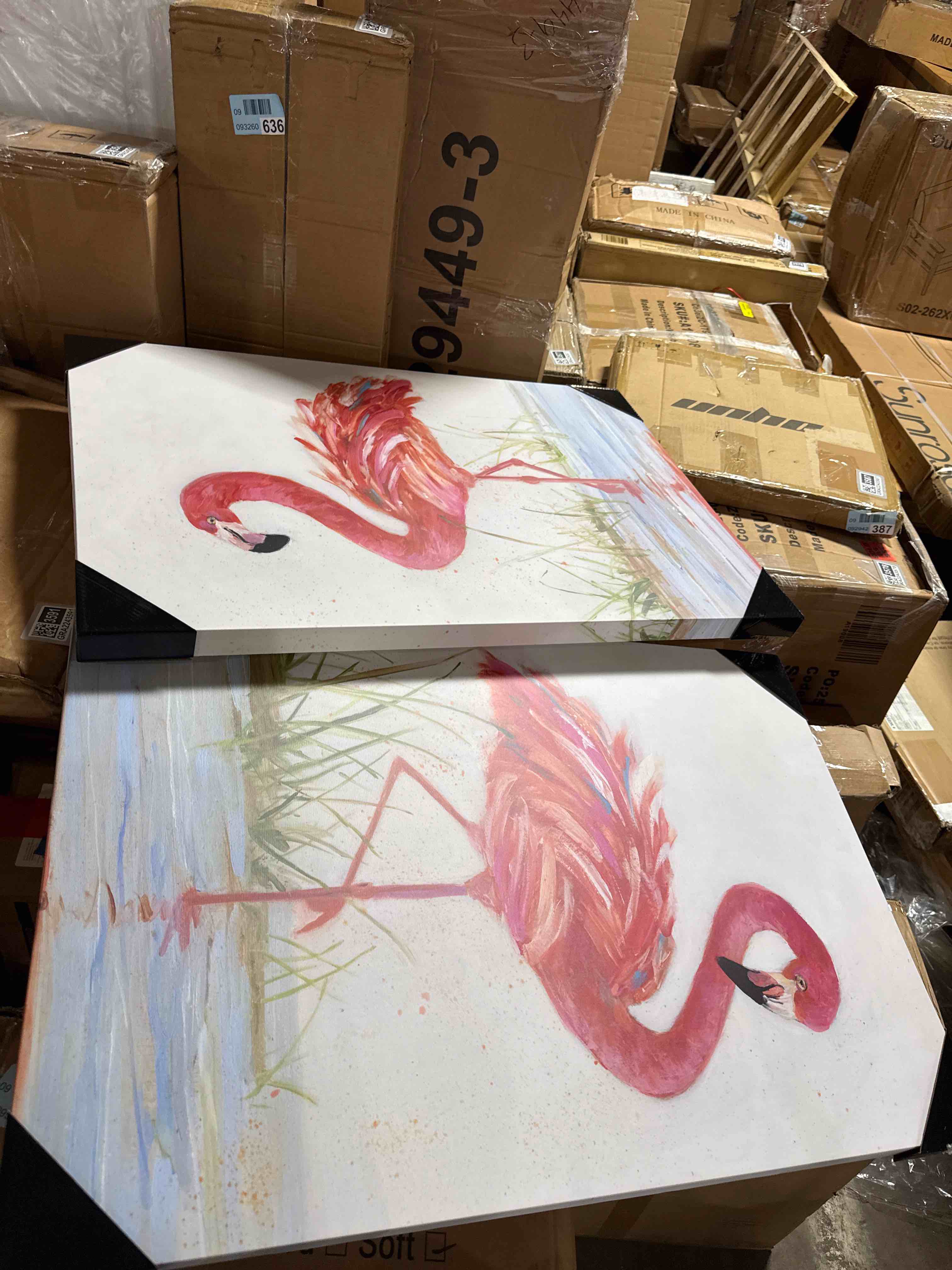 Condition photo showing Good Condition for ice armor large set of 3 pink flamingo canvas wall art tropical blush golden color decor modern coastal animal artwork for bedroom bathroom living room 16x24 inch frameless canvas print - ready to hang (missing one picture)