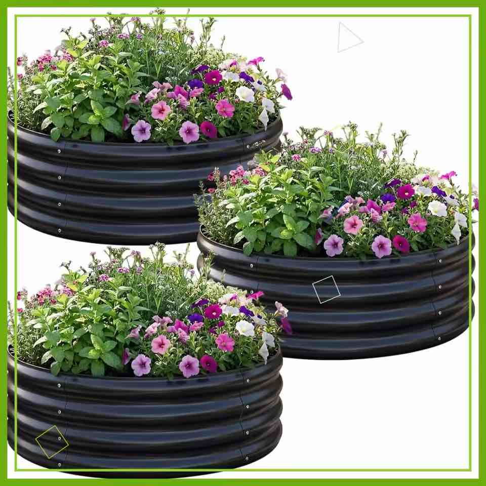 3 pack 2x2x1 ft round galvanized raised garden bed kit, metal flower box planter for outdoor planting