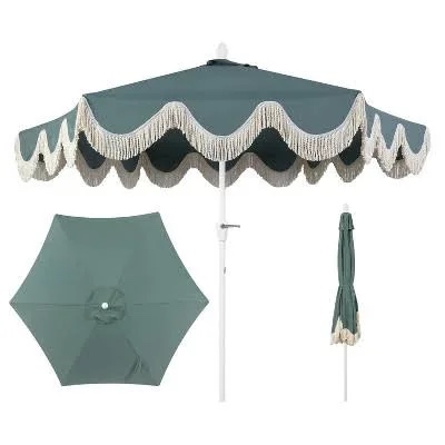 collins 9 ft. cottage tassel market patio umbrella with auto-tilt crank, wind vent