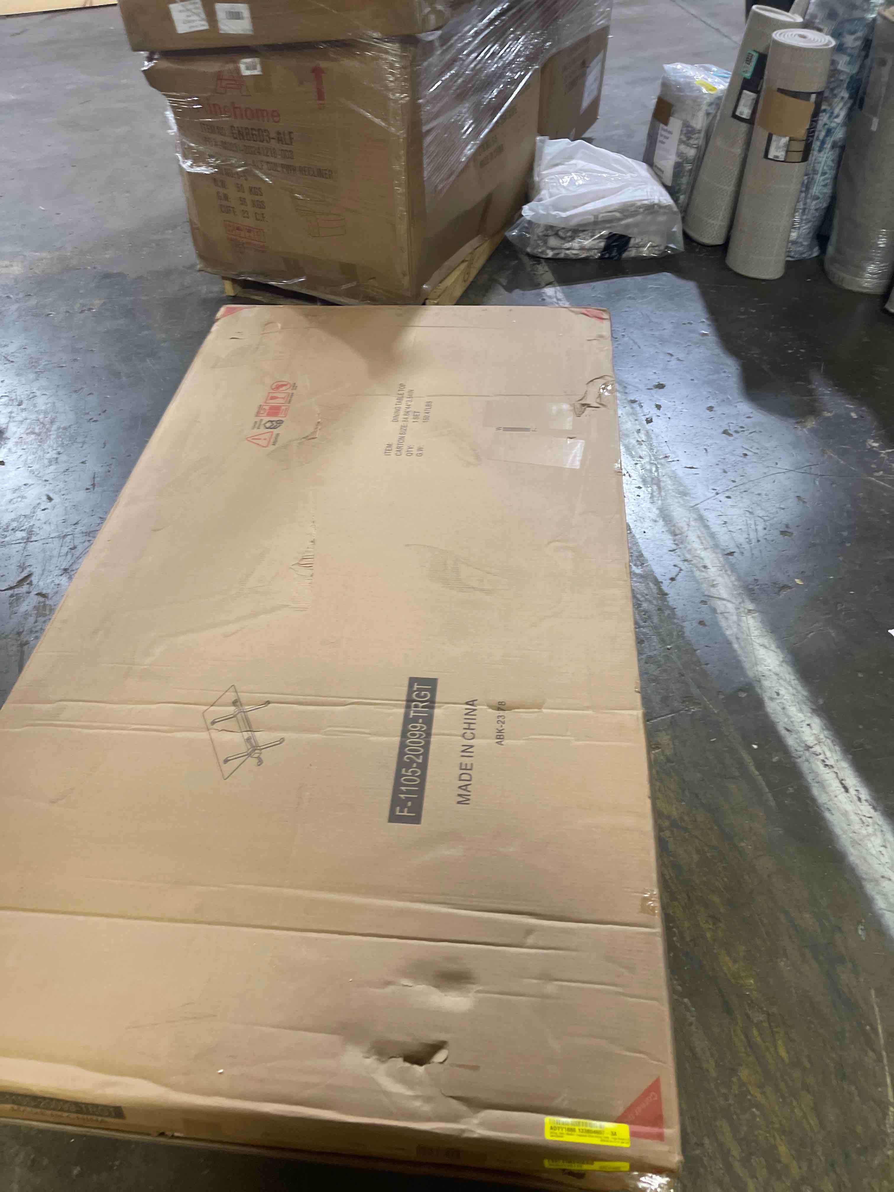 Condition photo showing As Is for large modern tempered glass dining table
