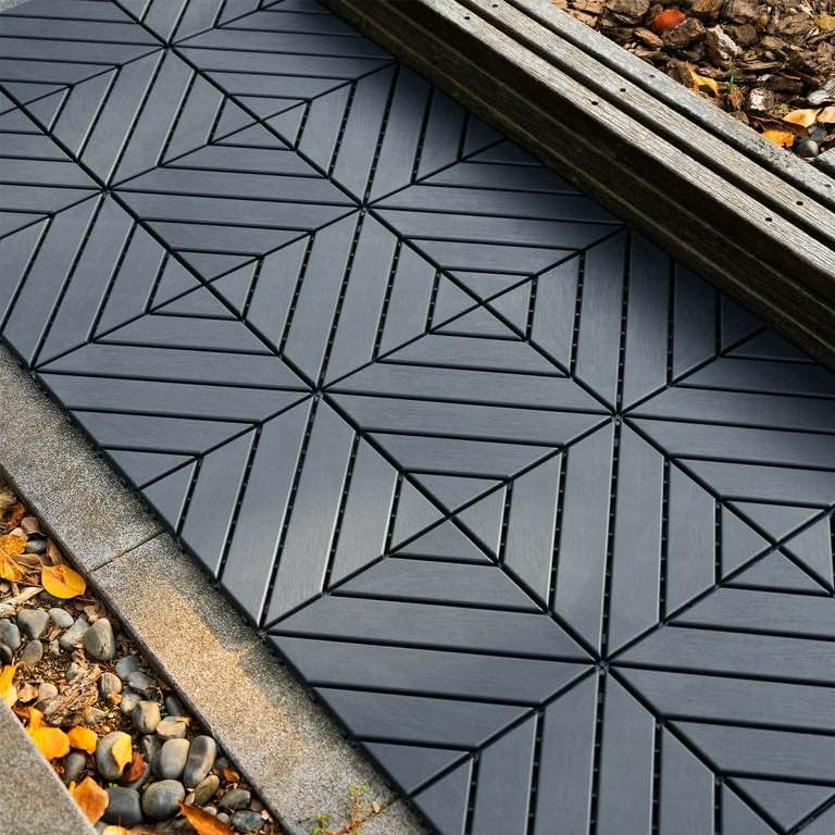 Dark Gray 1 ft. x 1 ft. All-Weather Plastic Outdoor Interlocking Deck Tiles Checker Pattern Garage Floor Tiles(44-Pack)