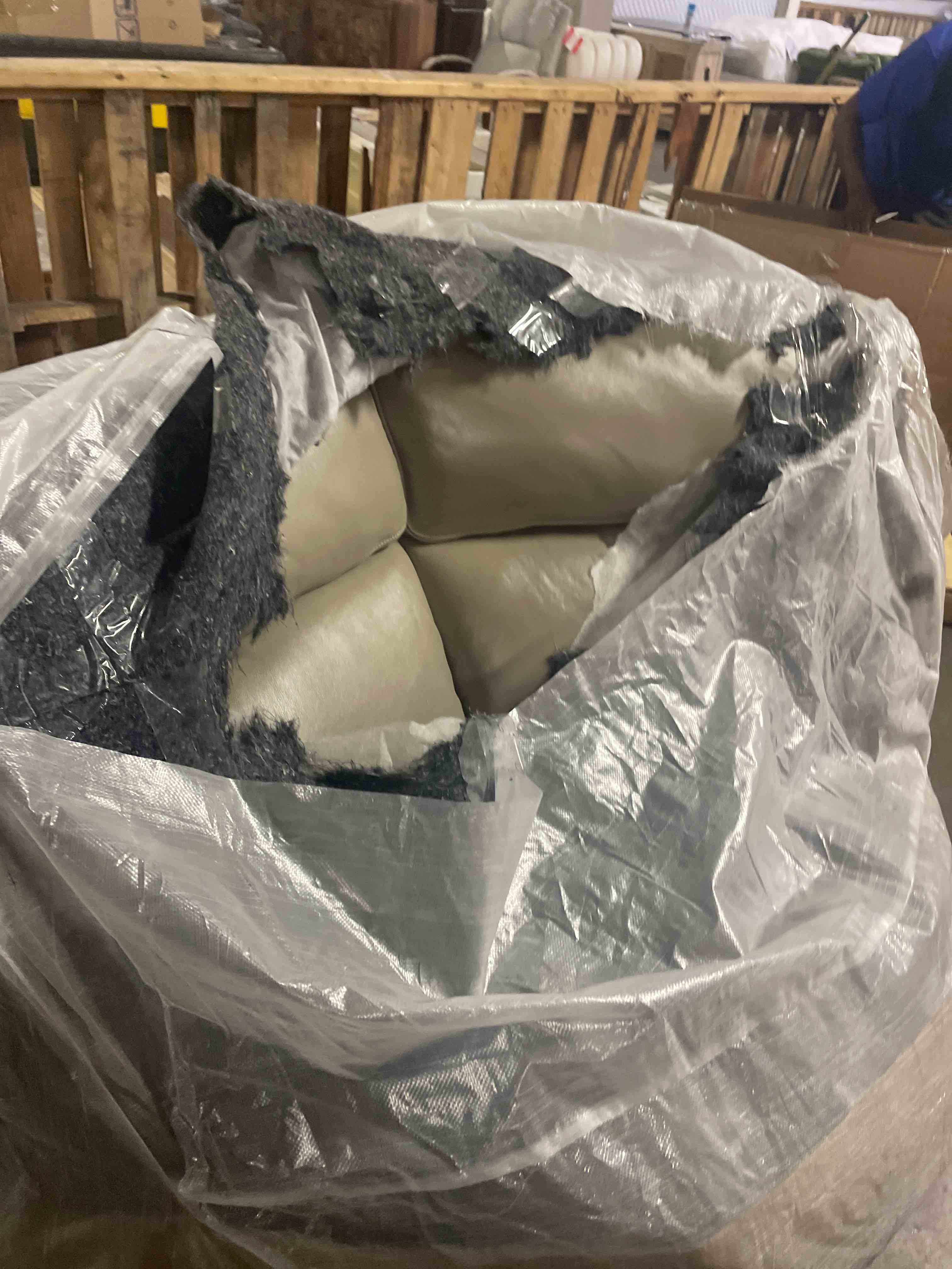 Condition photo showing Good Condition for modern farmhouse beige 165'' 6 piece left arm facing power reclining sleeper sectional with full cooling mattress & power headrest(corner only)