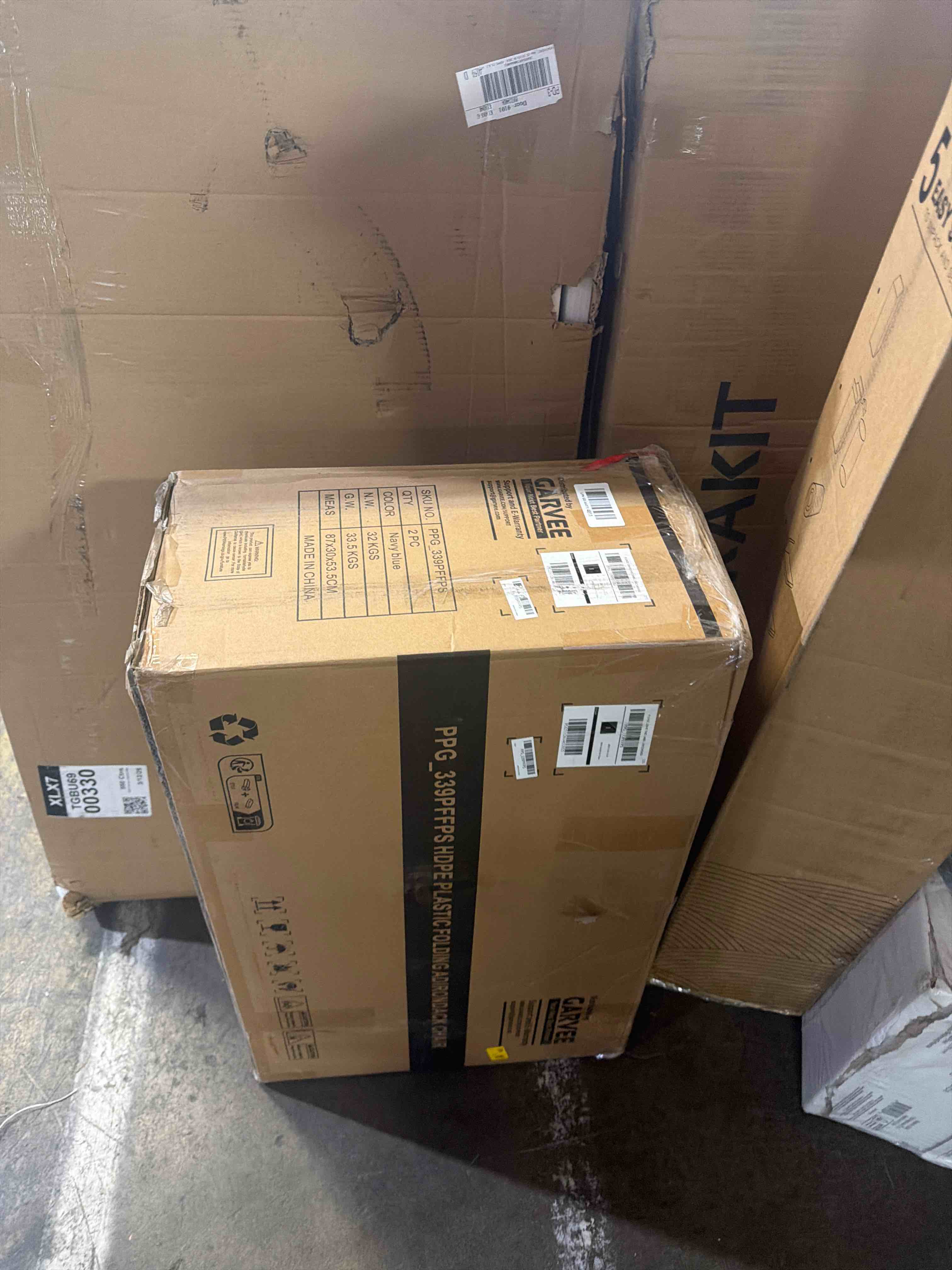 Condition photo showing New/Like New for garvee folding adirondack chair set of 2, all-weather hdpe outdoor chairs with cup holder for patios, decks, gardens, navy blue, 30"d x 29"w x 35.5"h