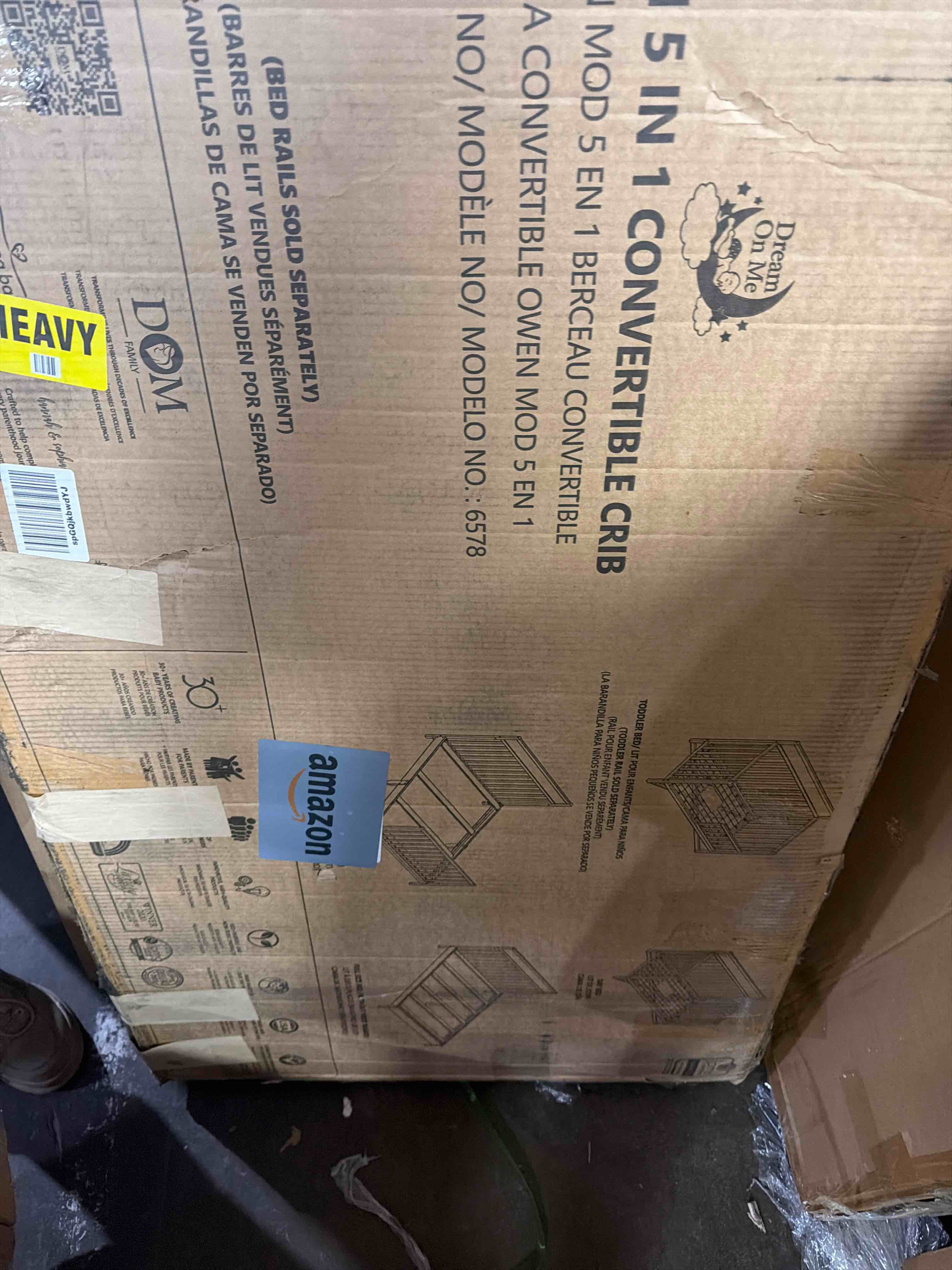 Condition photo showing New/Like New for dream on me owen 5-in-1 convertible full-size baby crib in matte black, greenguard gold & bsa, converts to toddler, day, & full-size bed, non-toxic paint, safe sleep environment