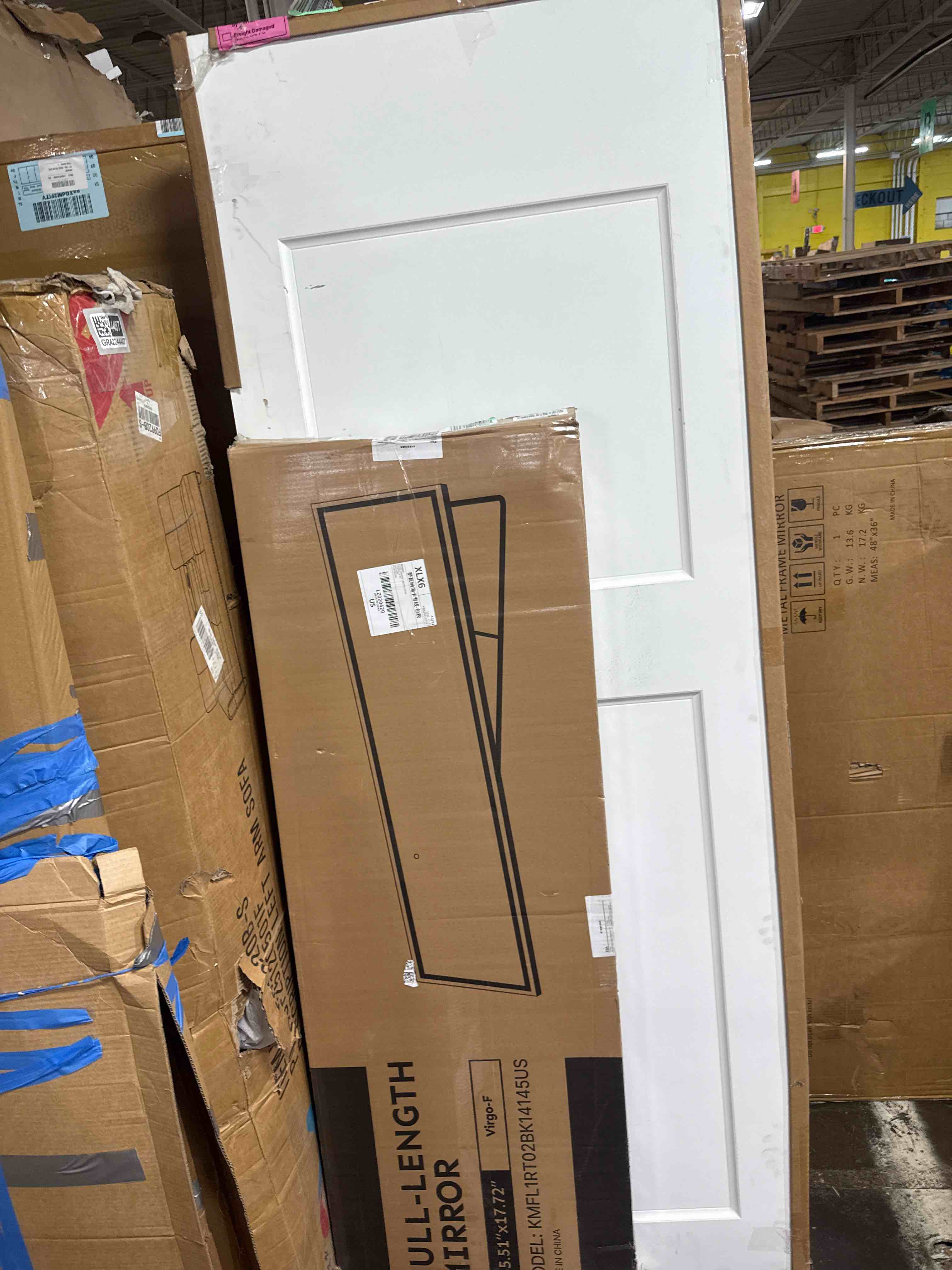 Condition photo showing New/Like New for kosmonia 56"x18" full length led mirror with lights, dimmable standing/wall mirror for bedroom, full body lighted floor mirror, tempered glass, easy setup w/stand, wall/standing