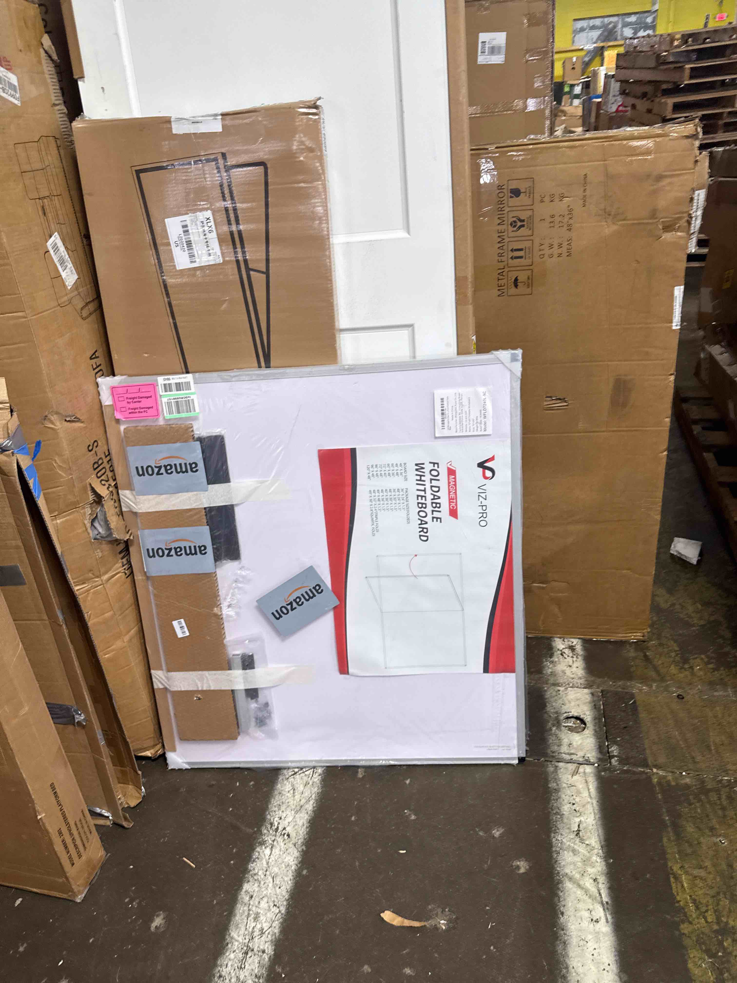 Condition photo showing New/Like New for viz-pro magnetic dry erase board, 72 x 40 inches, foldable wall-mounted whiteboard with silver aluminum frame & marker tray for school office and home 72"w x 40"h