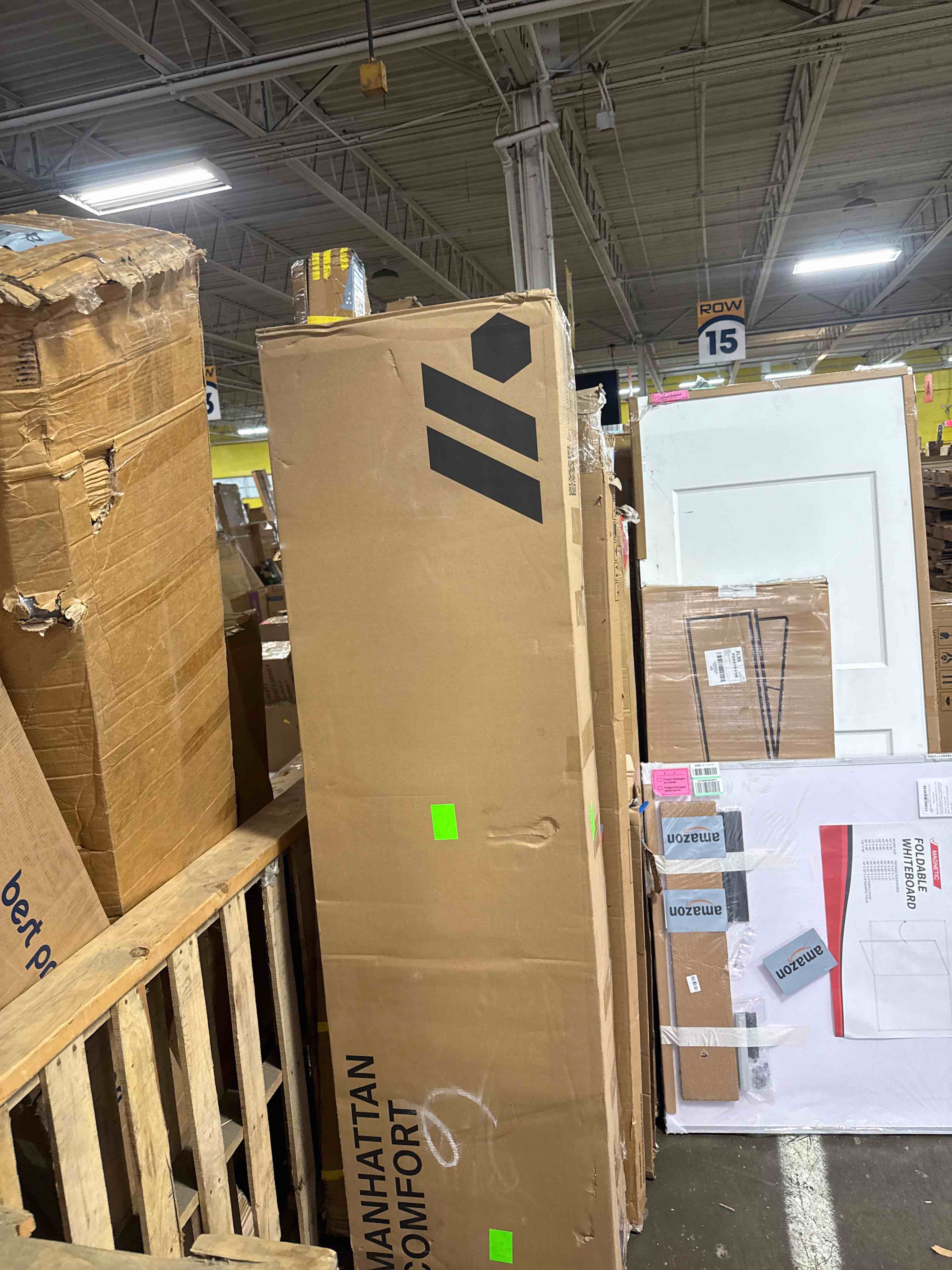 Condition photo showing New/Like New for manhattan comfort rivington 79" tall modern 5-tier bookcase, open shelving storage cabinet with adjustable shelves for living room or home office, single bookcase in natural oak