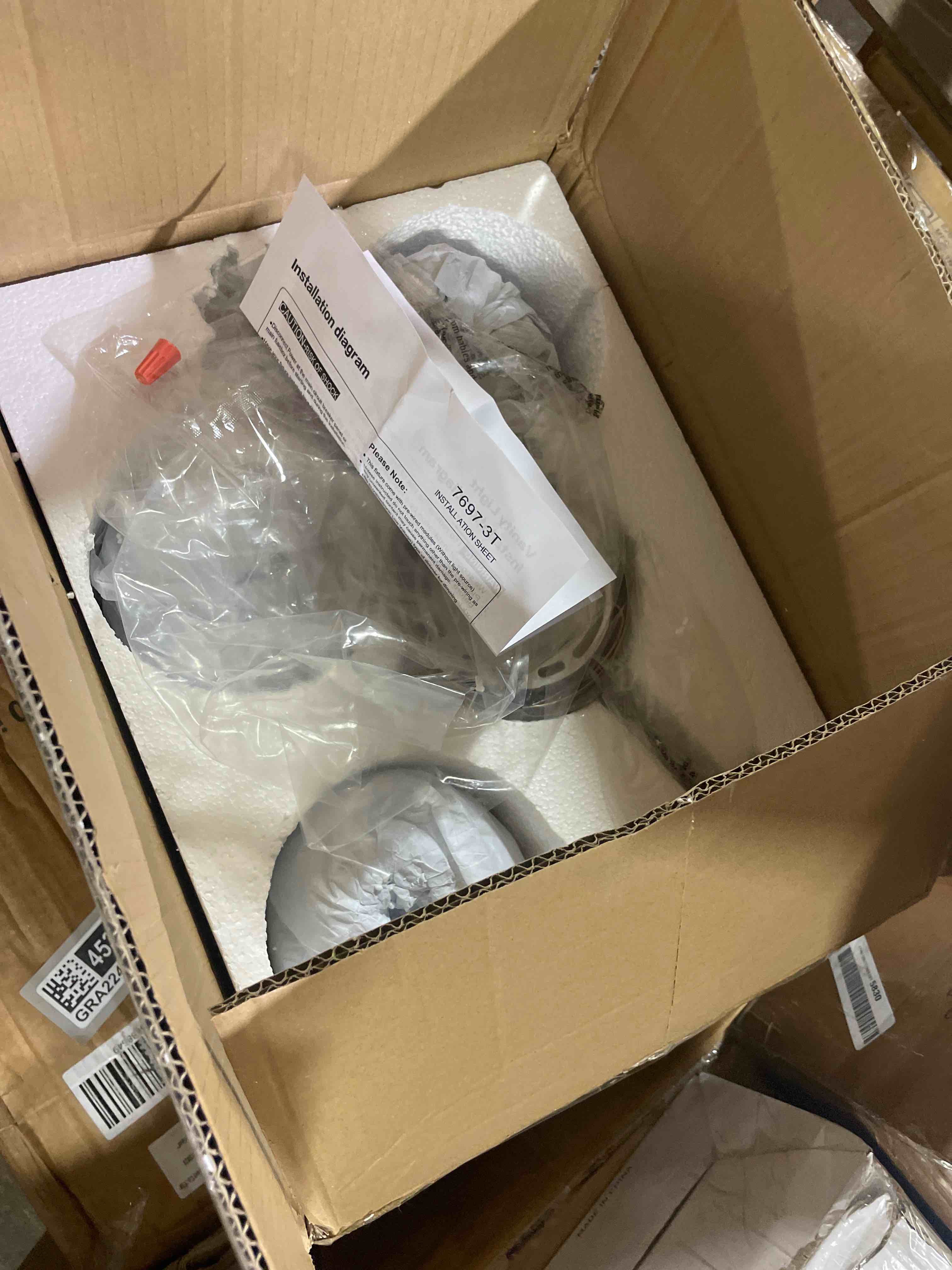 Condition photo showing New/Like New for bathroom light fixtures, 3-light brass vanity wall light over mirror with white tulip glass shade for bedroom living room (bulb not included) 3 heads-golden base-tulip white hardwired