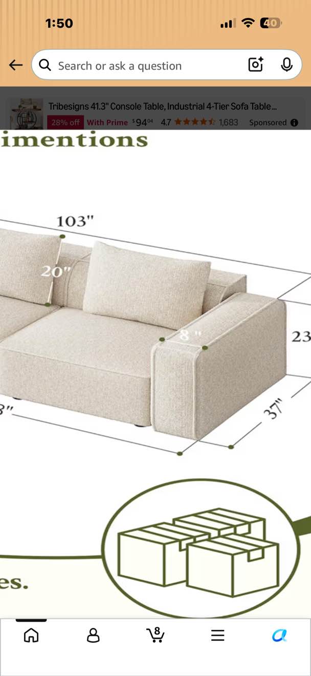 Condition photo showing Good Condition for welzona 103" modular sectional sofa, minimalist comfy cloud couch sectional, tool-free setup couches for living room, wood frame l shaped couch with ottoman, 22" deep seat chenille cloud sofa