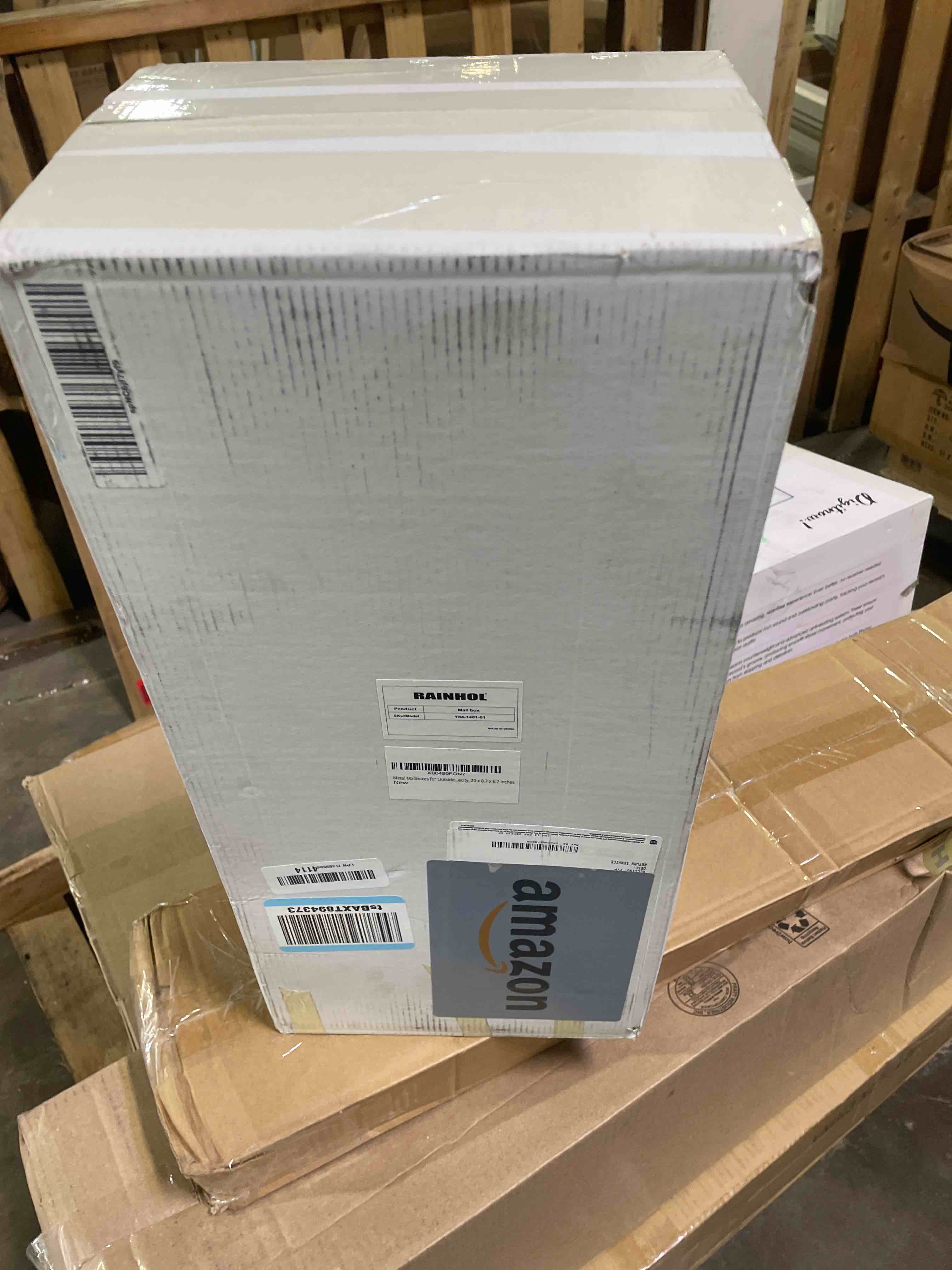 Condition photo showing New/Like New for rainhol black metal mailboxes for outside post mount, standard mail box, galvanized steel heavy duty mailbox, medium capacity, 19 x 8.7 x 6.7 inches