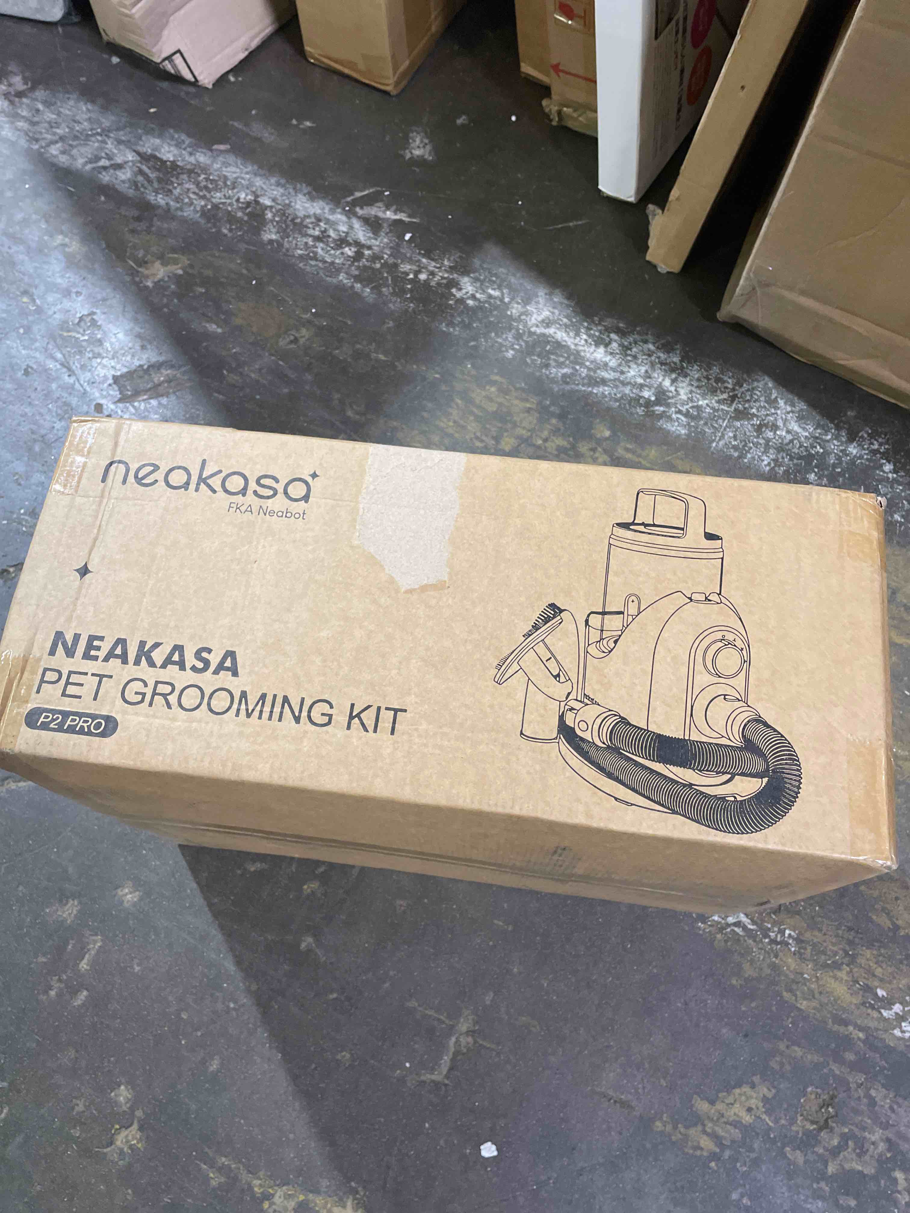 Condition photo showing New/Like New for neakasa p2 pro dog grooming kit, dog clippers vacuum suction 99% hair, pet grooming with 5 proven tools, 2l large-capacity easy empty dustbin for dogs cats animals blue-white