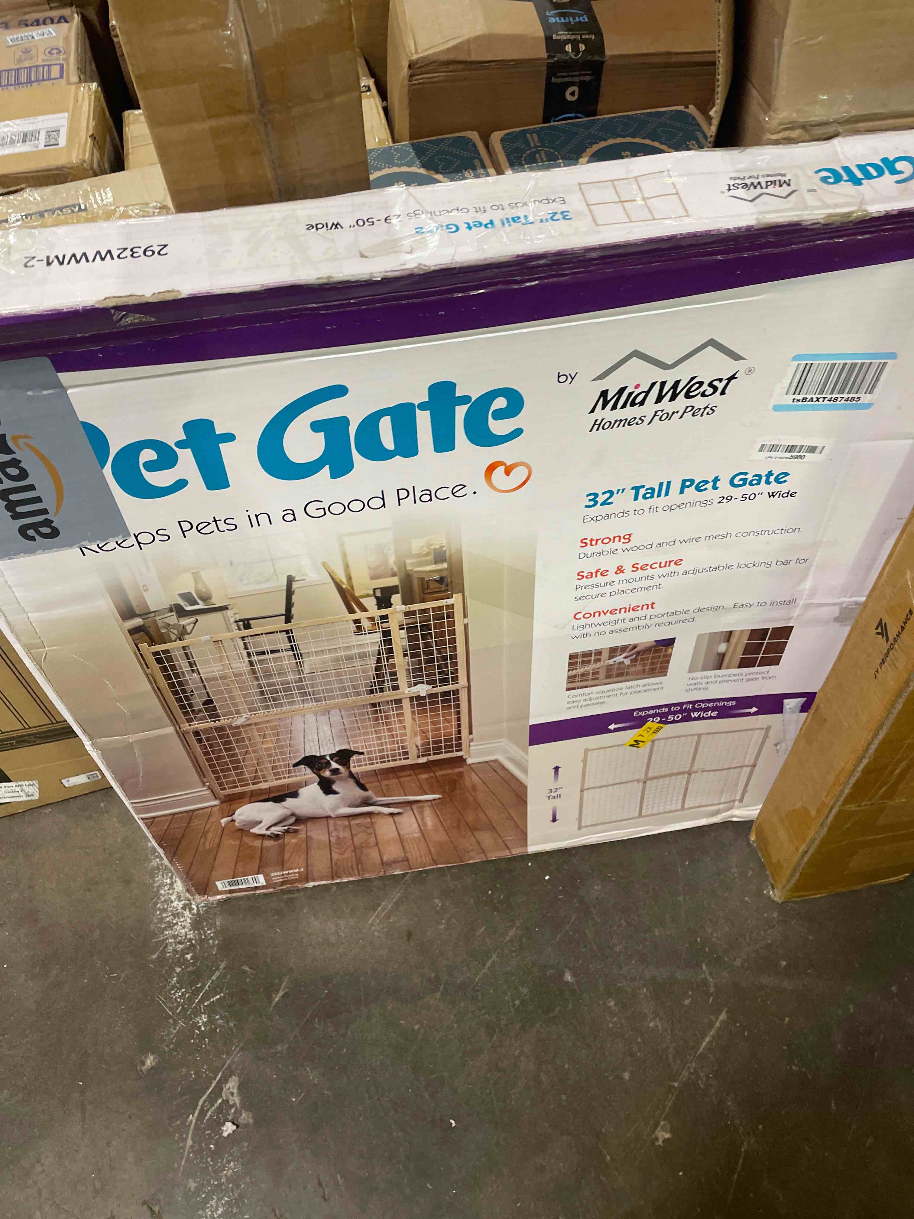 Condition photo showing New/Like New for midwest homes for pets wire mesh pet safety gate, dog gate expands from 29 - 50 inches wide, 32 inches tall, wood, powder coated wire wood medium