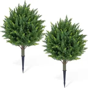 27 Inch Artificial Cypress Topiary Tree with Ground Spike, Artificial