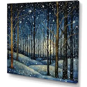 Festive starry night Winter Woodscape - Fruits W all Art Decol