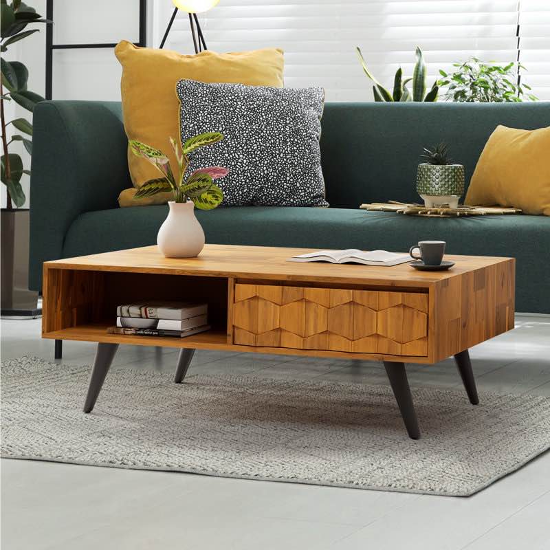 solid wood 4 legs coffee table with storage color