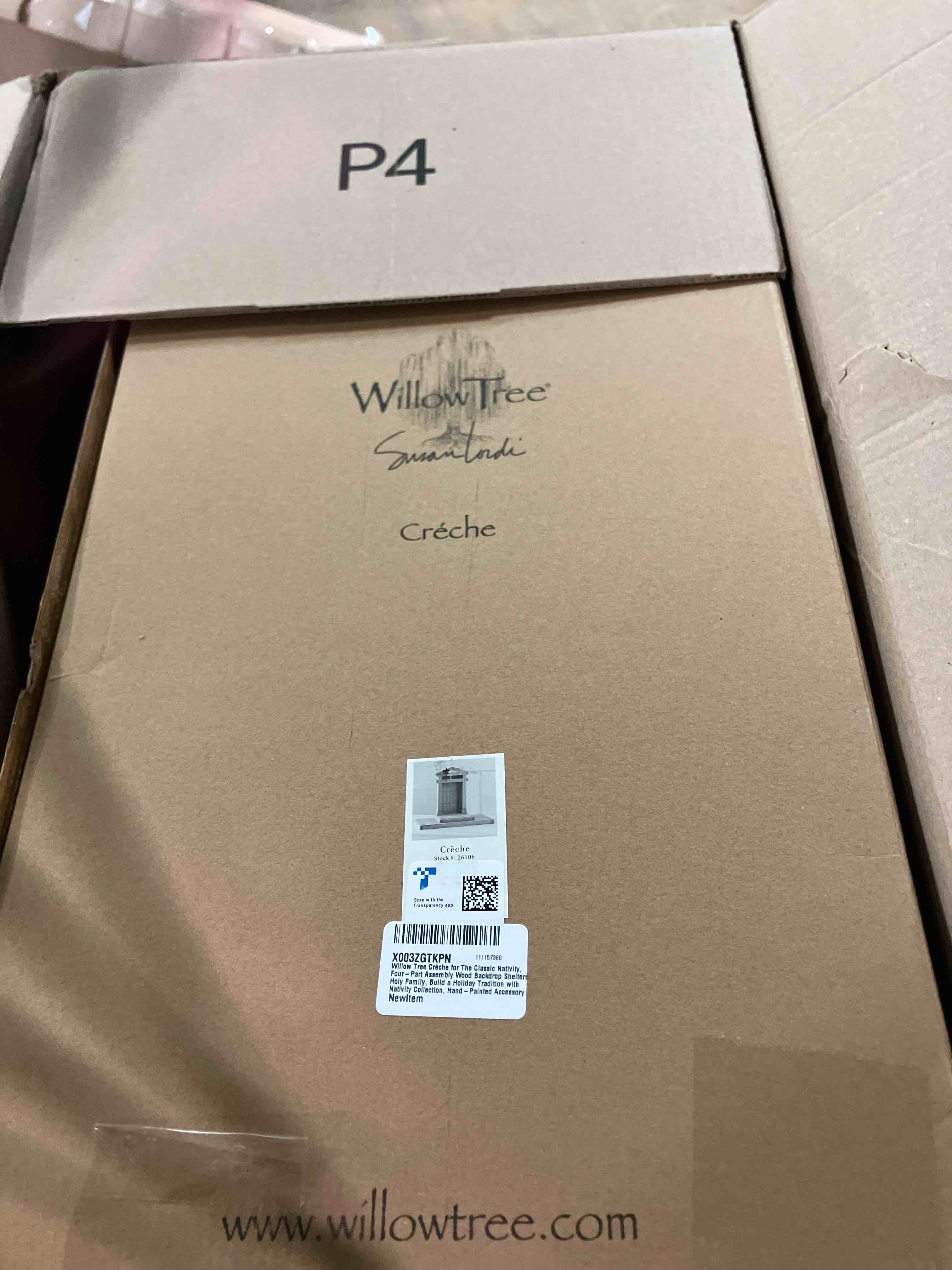 Condition photo showing New/Like New for Willow Tree Crèche for The Classic Nativity, Four-Part Assembly Wood Backdrop Shelters Holy Family, Build a Holiday Tradition with Nativity Collection, Hand-Painted Accessory