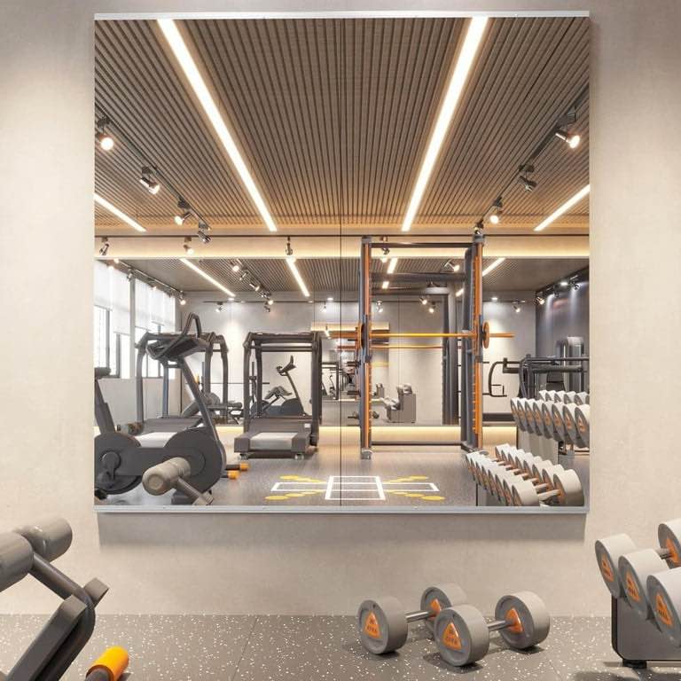 swafrrt home gym fitness mirror wall mirror, 56x16 inch-2pcs, tempered glass frameless full length mirror yog