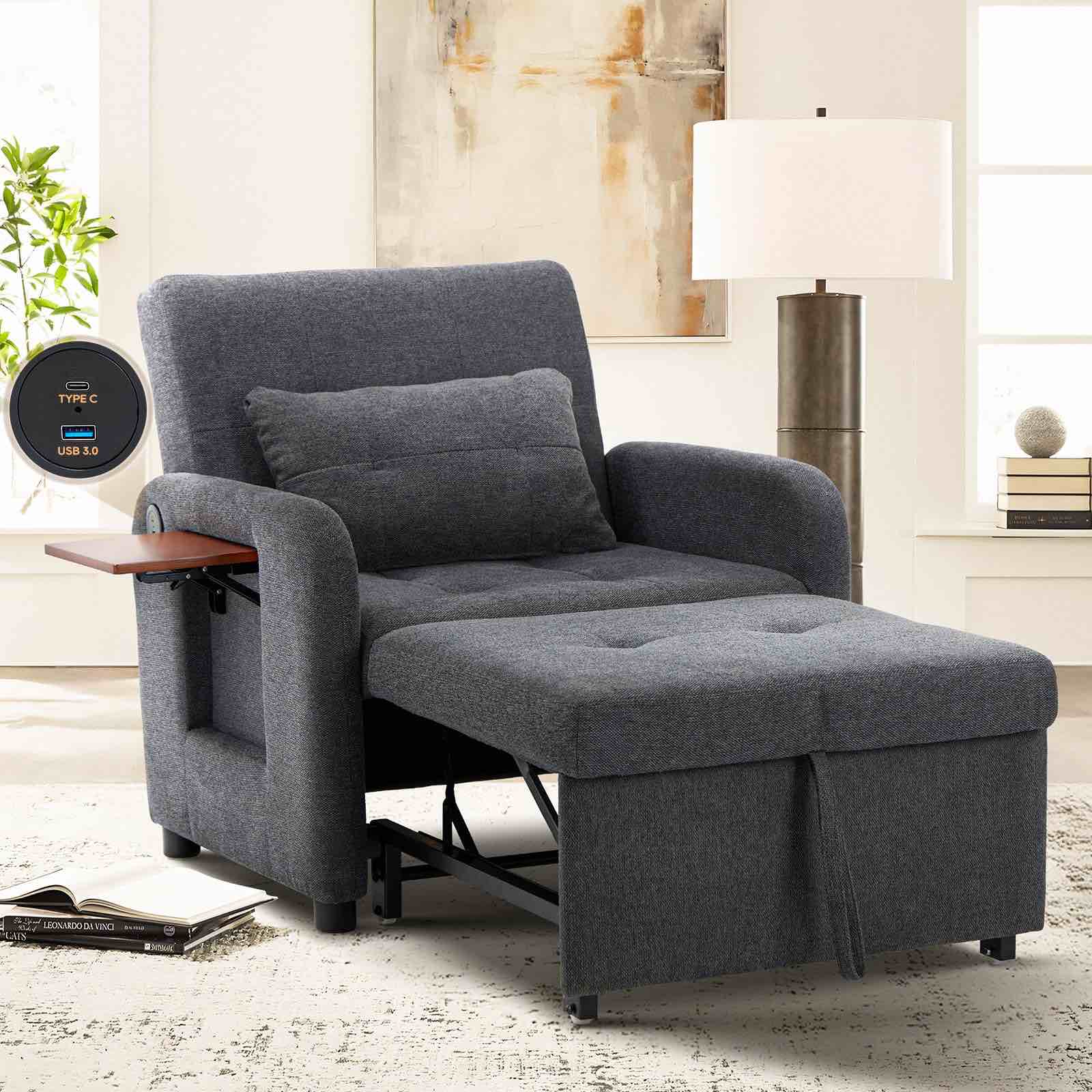 COLAMY Convertible Sleeper Chair-Fabric Futon Sofa Bed, Single Sleeper Sofa,
